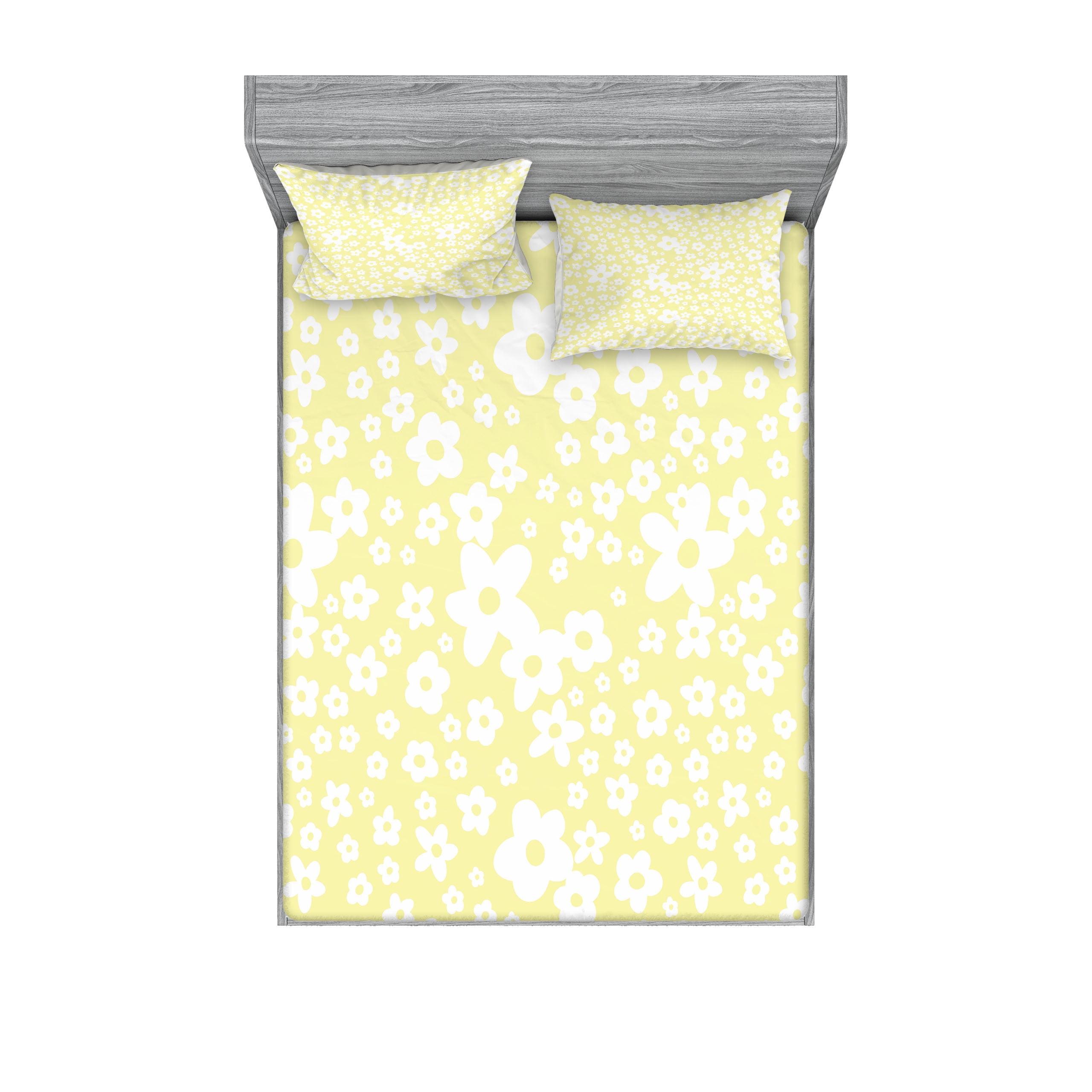 Yellow and White Floral Microfiber Full Sheet Set