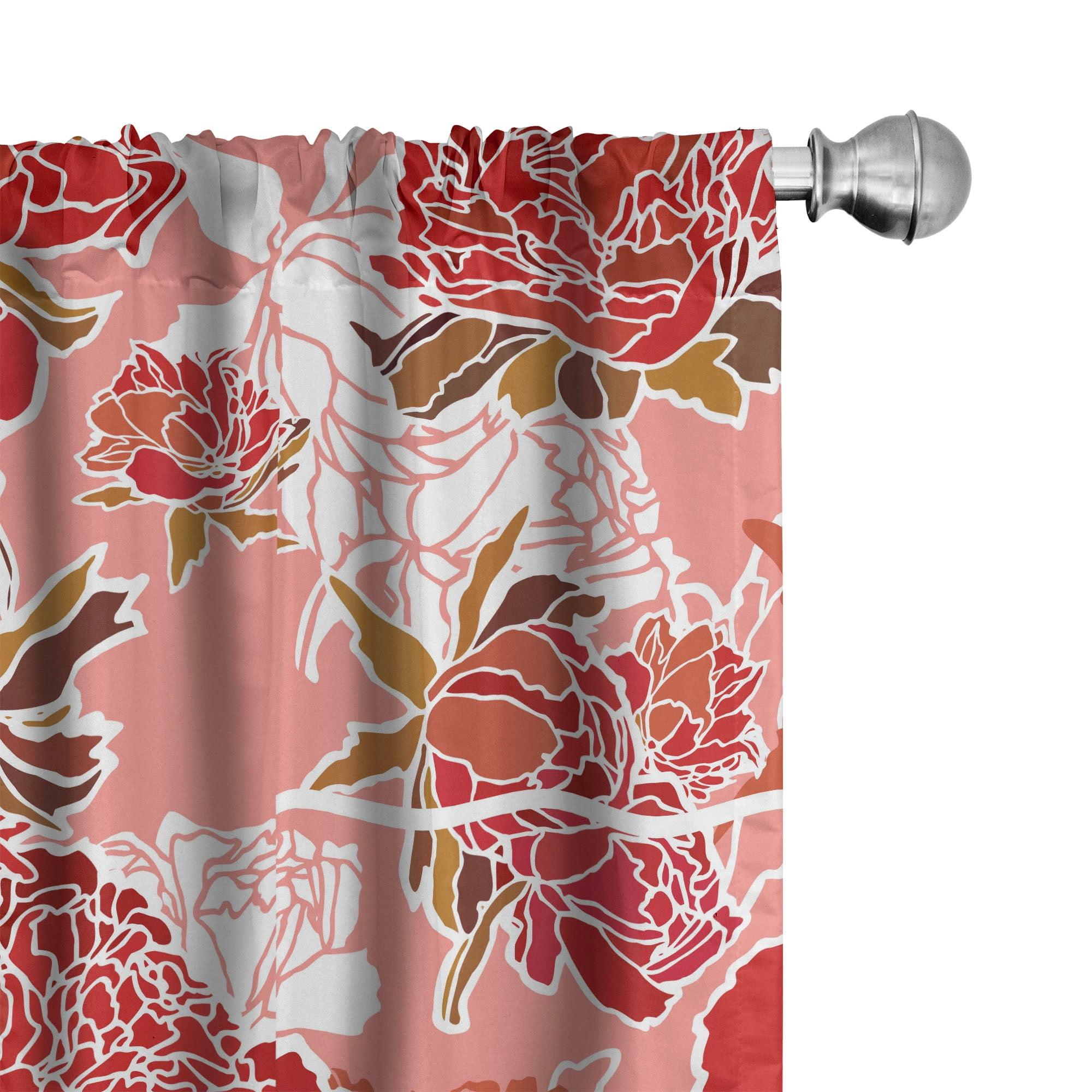 Ruby Dark Salmon Floral Microfiber Sheer Curtain Panels, 63"