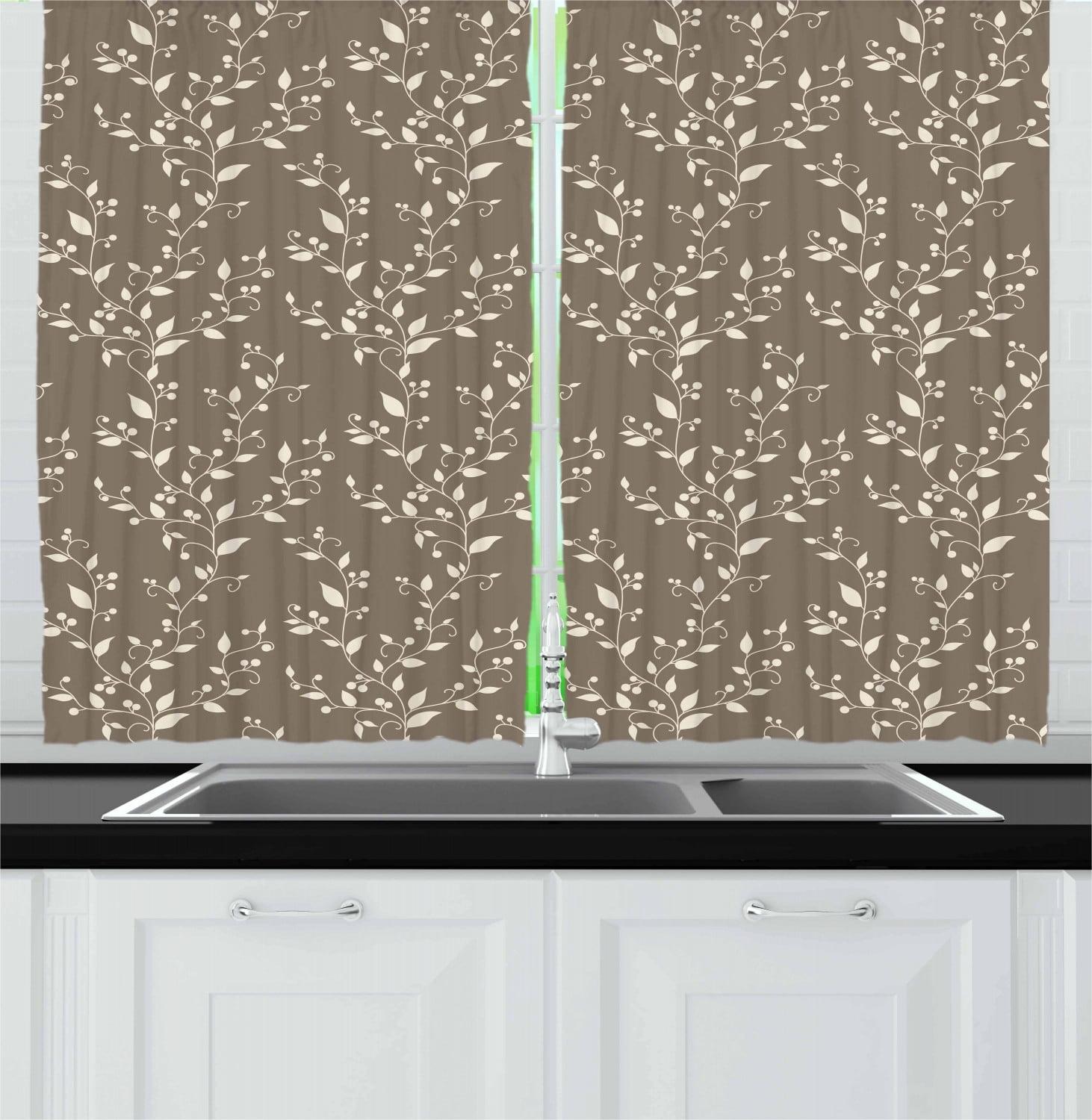 Floral Pointed 55'' W Kitchen Curtain in (Set of 2)