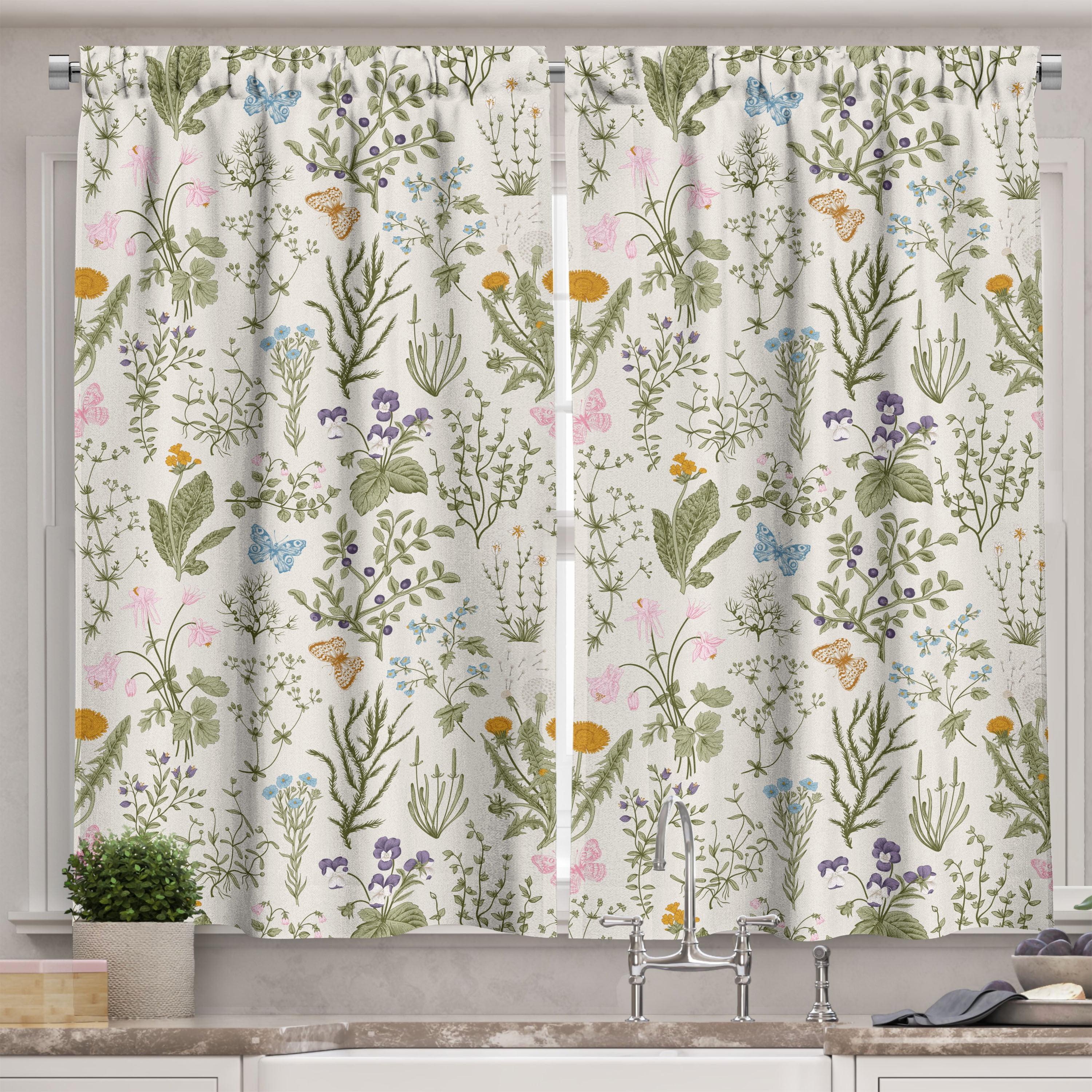 Ambesonne Floral Kitchen Curtains, Vintage Garden Plants, 55\, image size:3000x3000