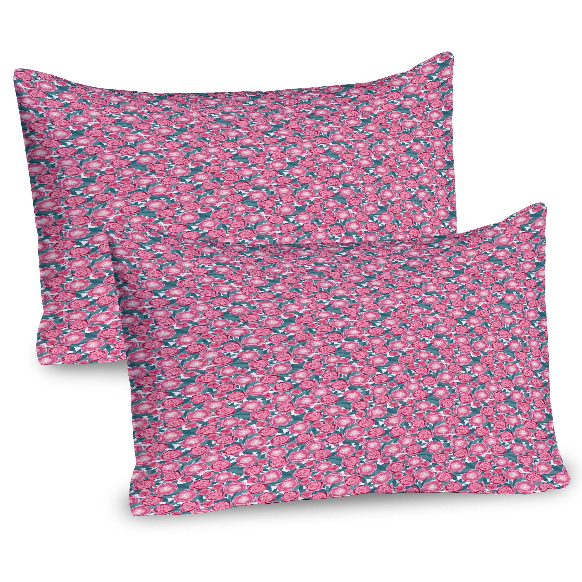 Ambesonne Floral Pillow Sham 2 Pack Flower Tendrils and Leaves Teal Pink Magenta