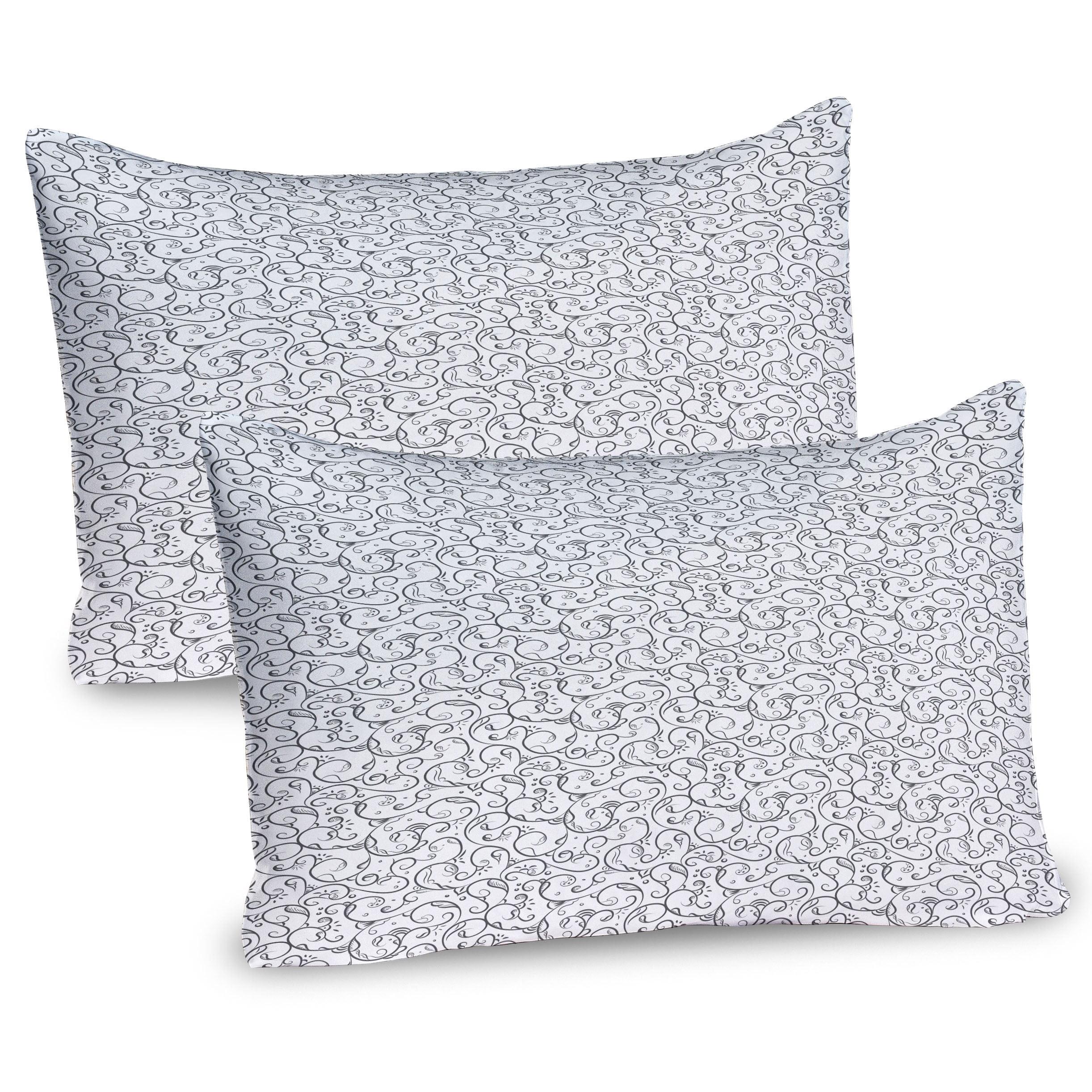 Ambesonne Floral Pillow Sham 2 Pack Grey Swirling Leaf Pattern Grey and White