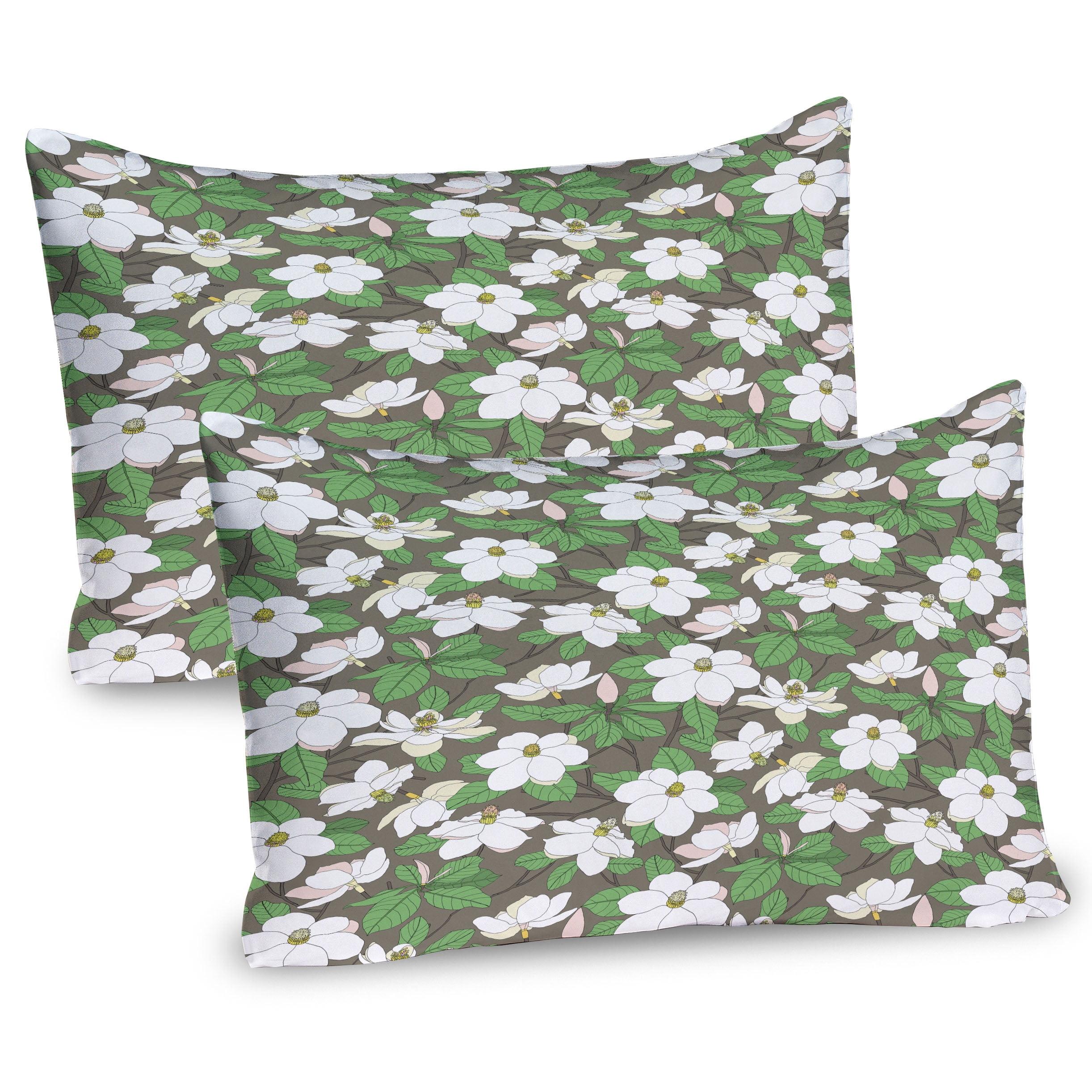 Ambesonne Floral Pillow Sham 2 Pack Magnolia Flower Branches Green Brown and Multicolor
