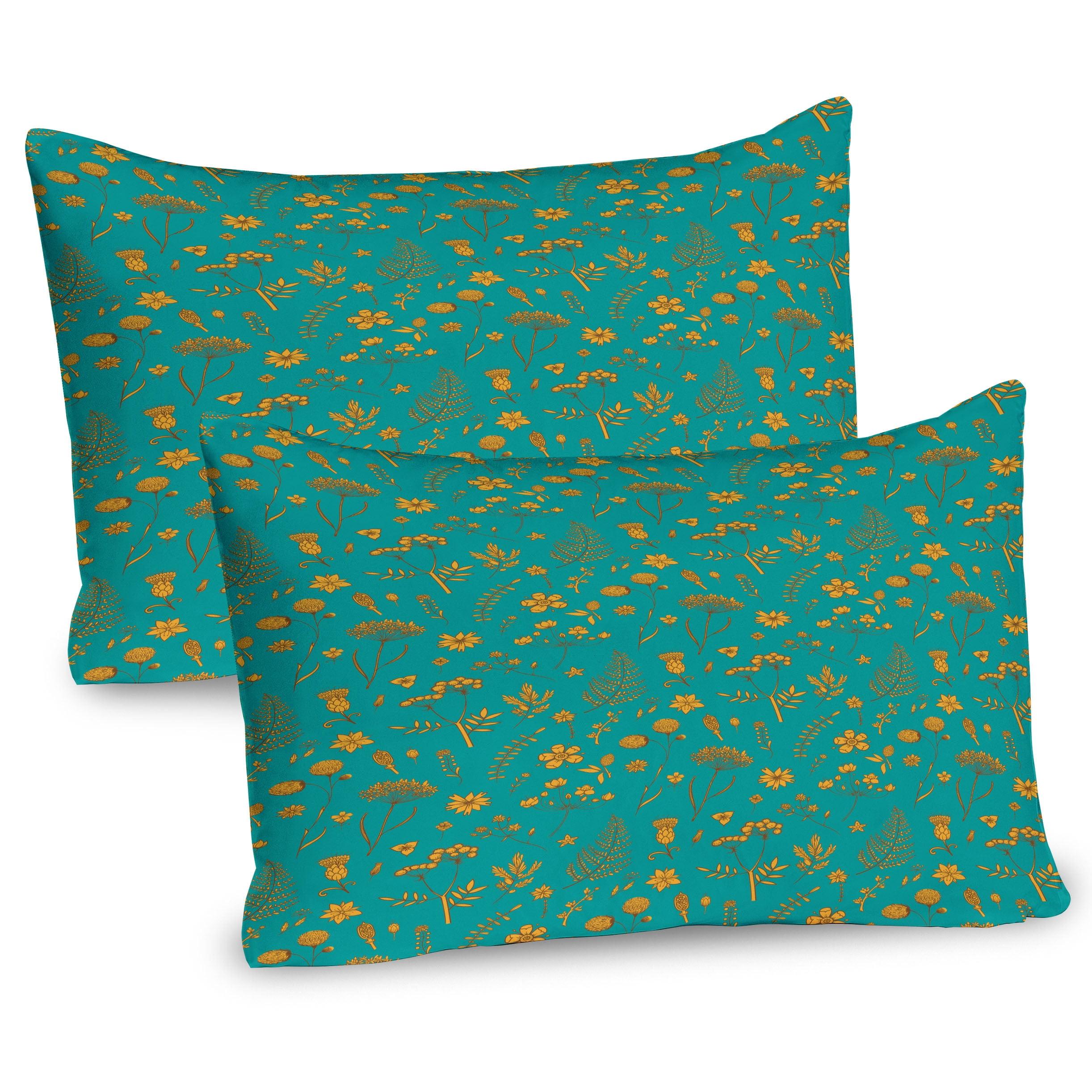 Ambesonne Floral Pillow Sham 2 Pack Teal and Orange Art Pattern 26"x20" Pale Orange Dark Seafoam