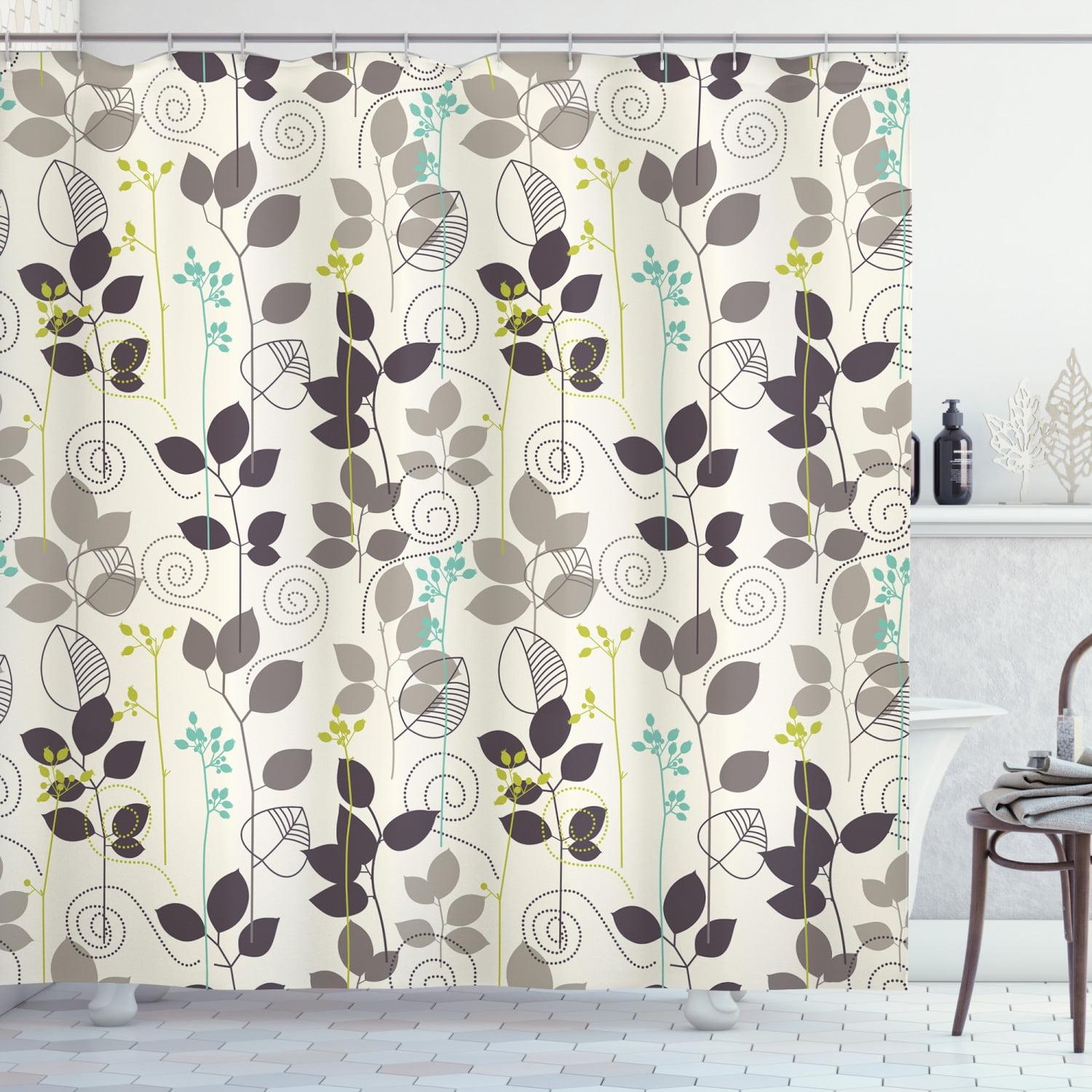 Earth Tone Floral Fabric Shower Curtain with Hooks