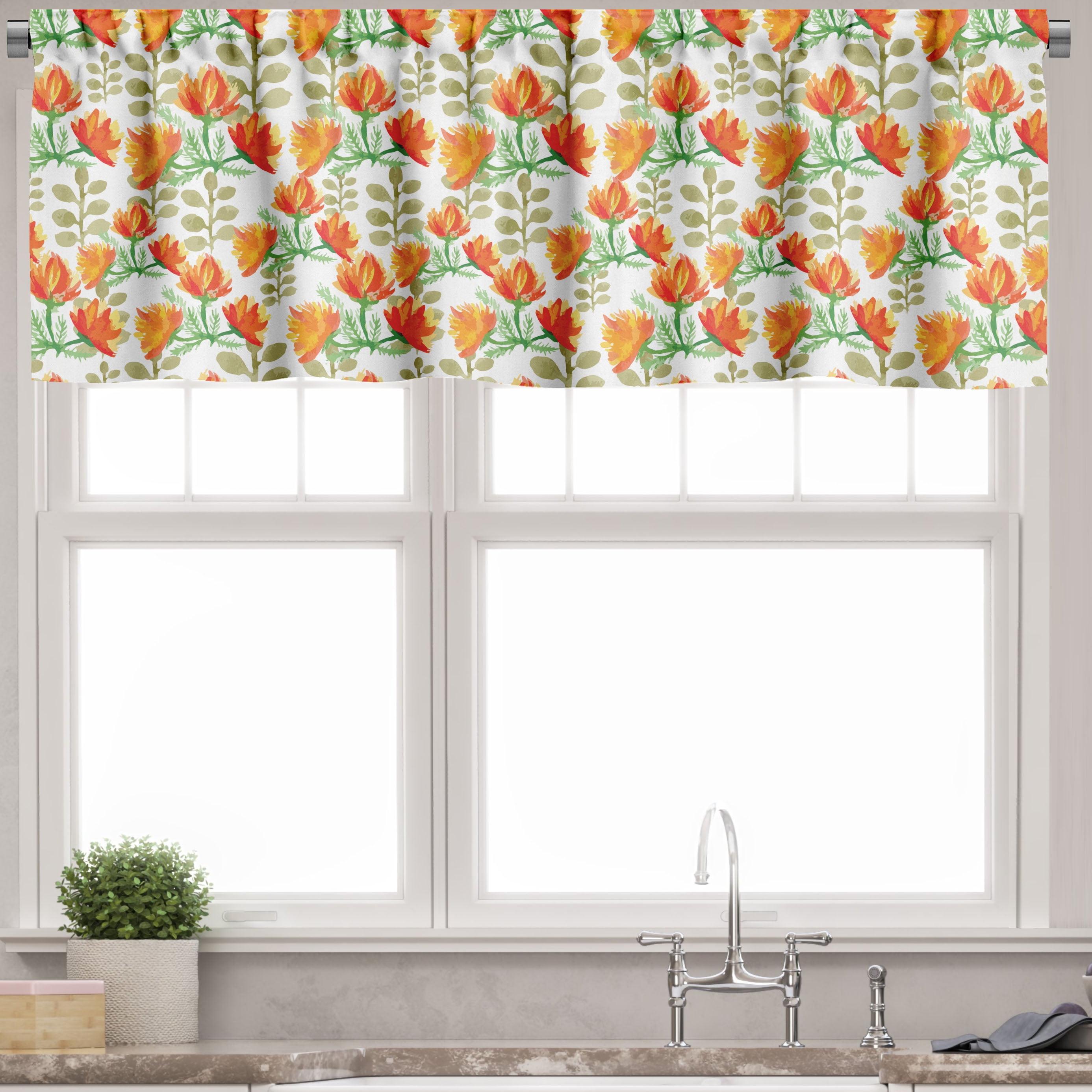 Floral Garden Branches Satin Valance Set in Forest Green and Vermilion