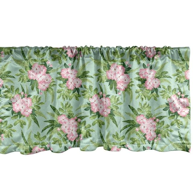 Ambesonne Ambesonne Floral Valance Pack of 2 Hibiscus Blooming Bouquets Olive Green Seafoam Pink