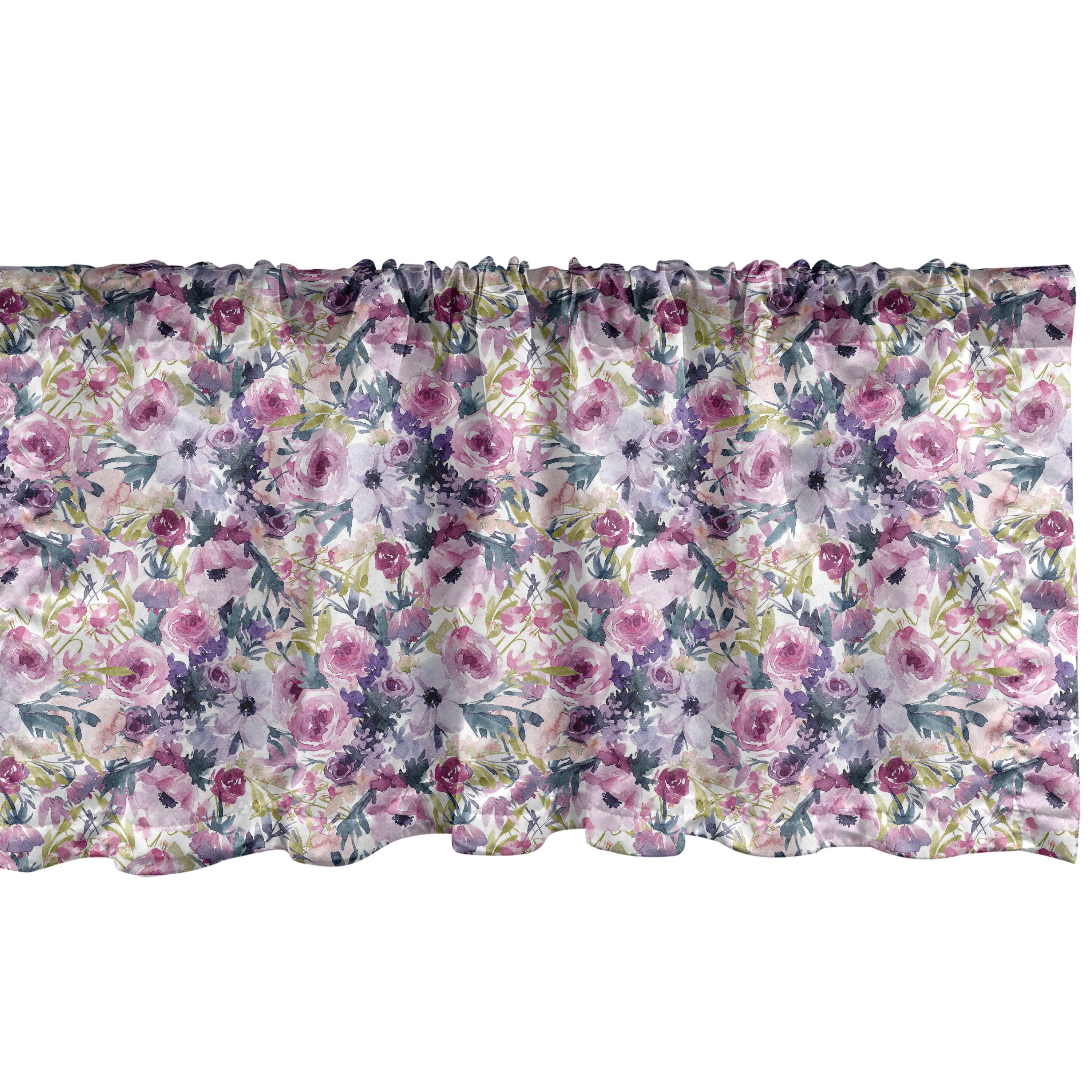 Ambesonne Flowers Valance Pack of 2 Pattern of Blooming Roses Multicolor