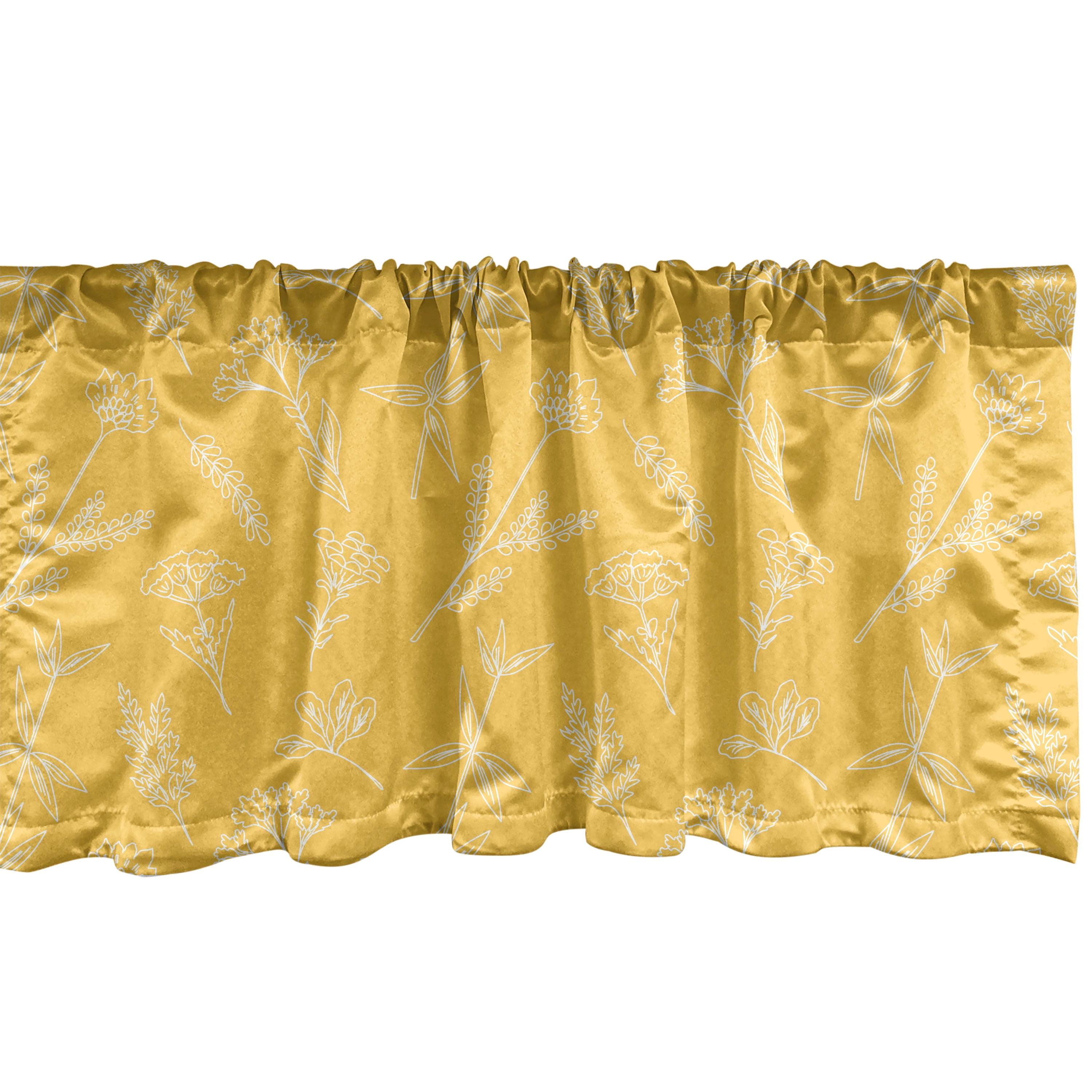 Ambesonne Floral Valance Pack of 2 Wildflowers Outline Drawings Mustard and White