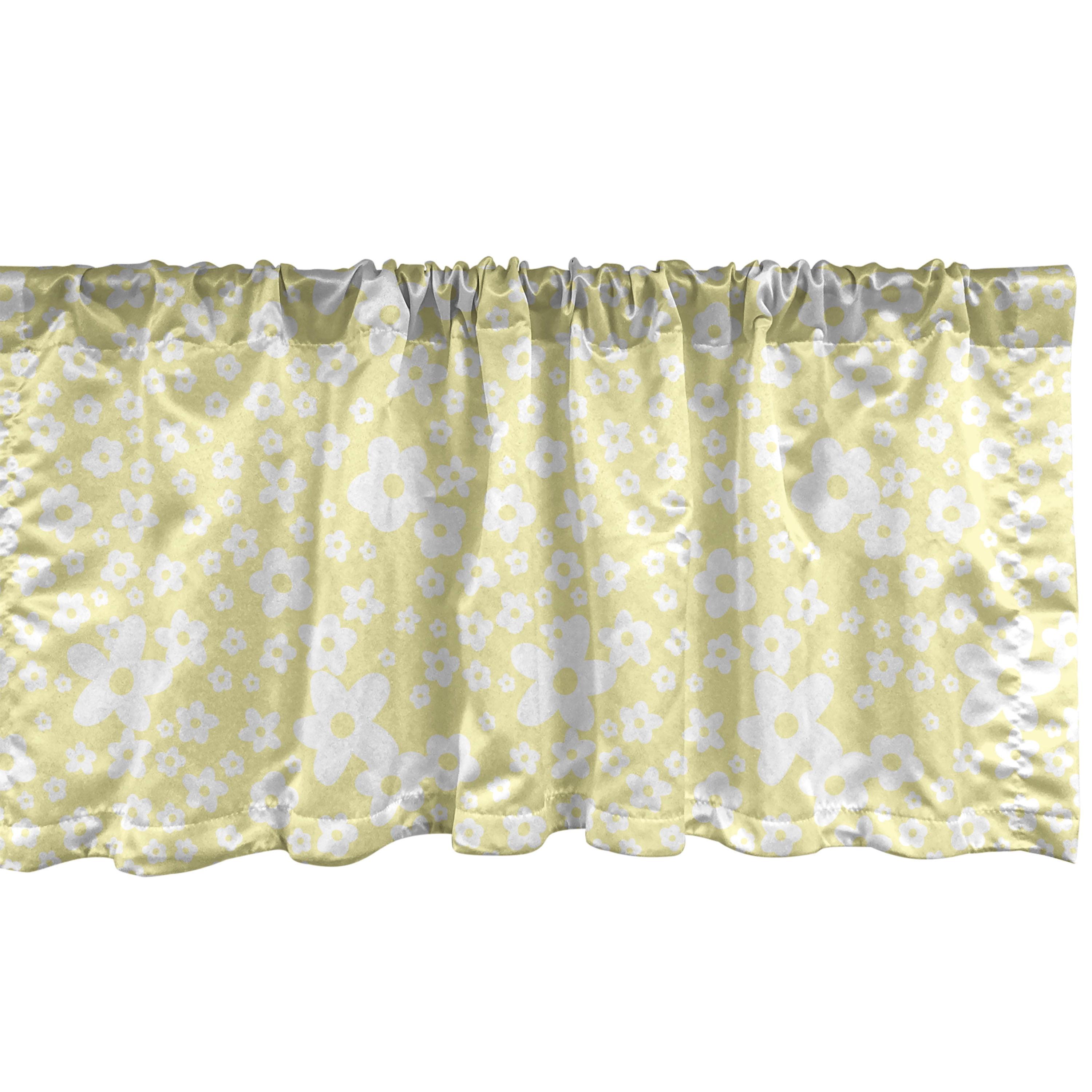 Yellow and White Floral Satin Rod Pocket Valance