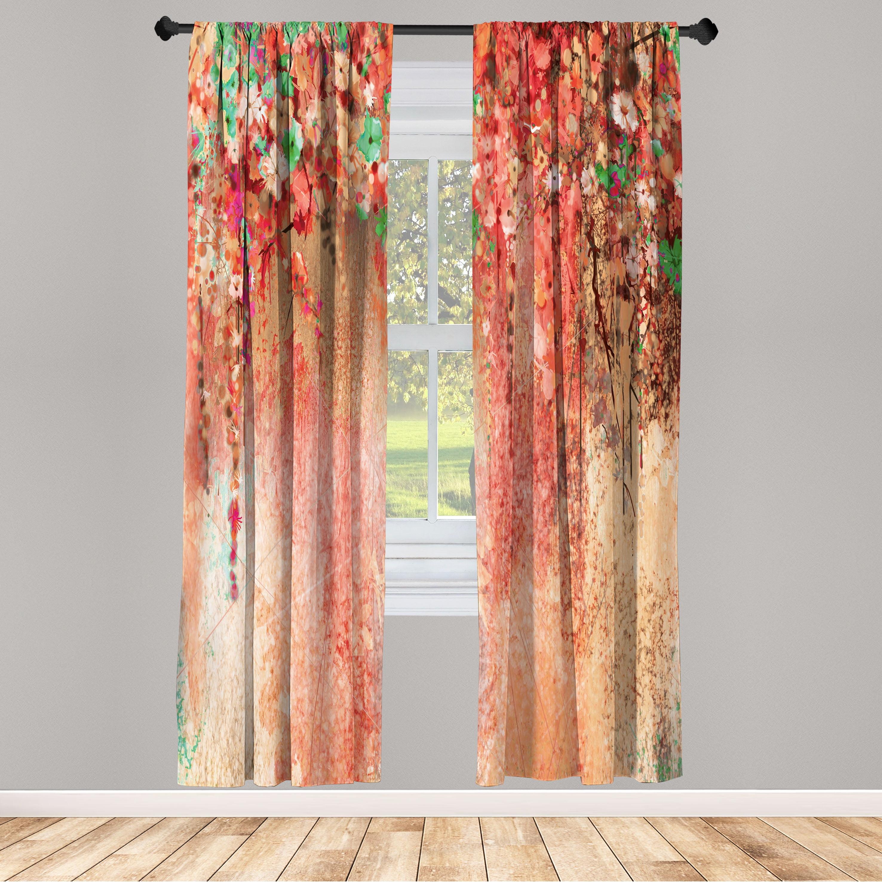 Red Abstract Floral Microfiber Rod Pocket Curtain Panels, 28" x 84"