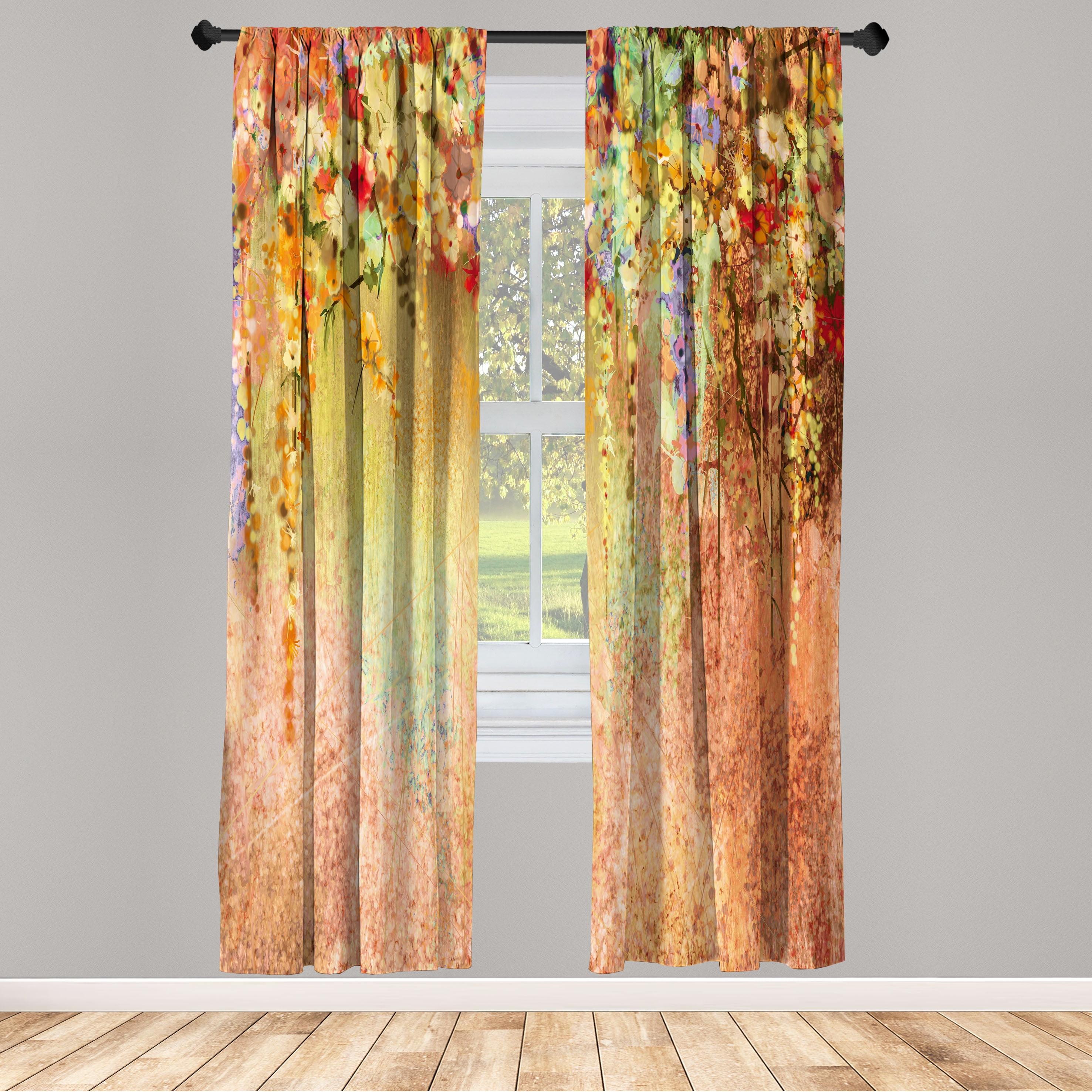 Microfiber Floral Semi-Sheer Rod Pocket Curtain Panels (Set of 2)