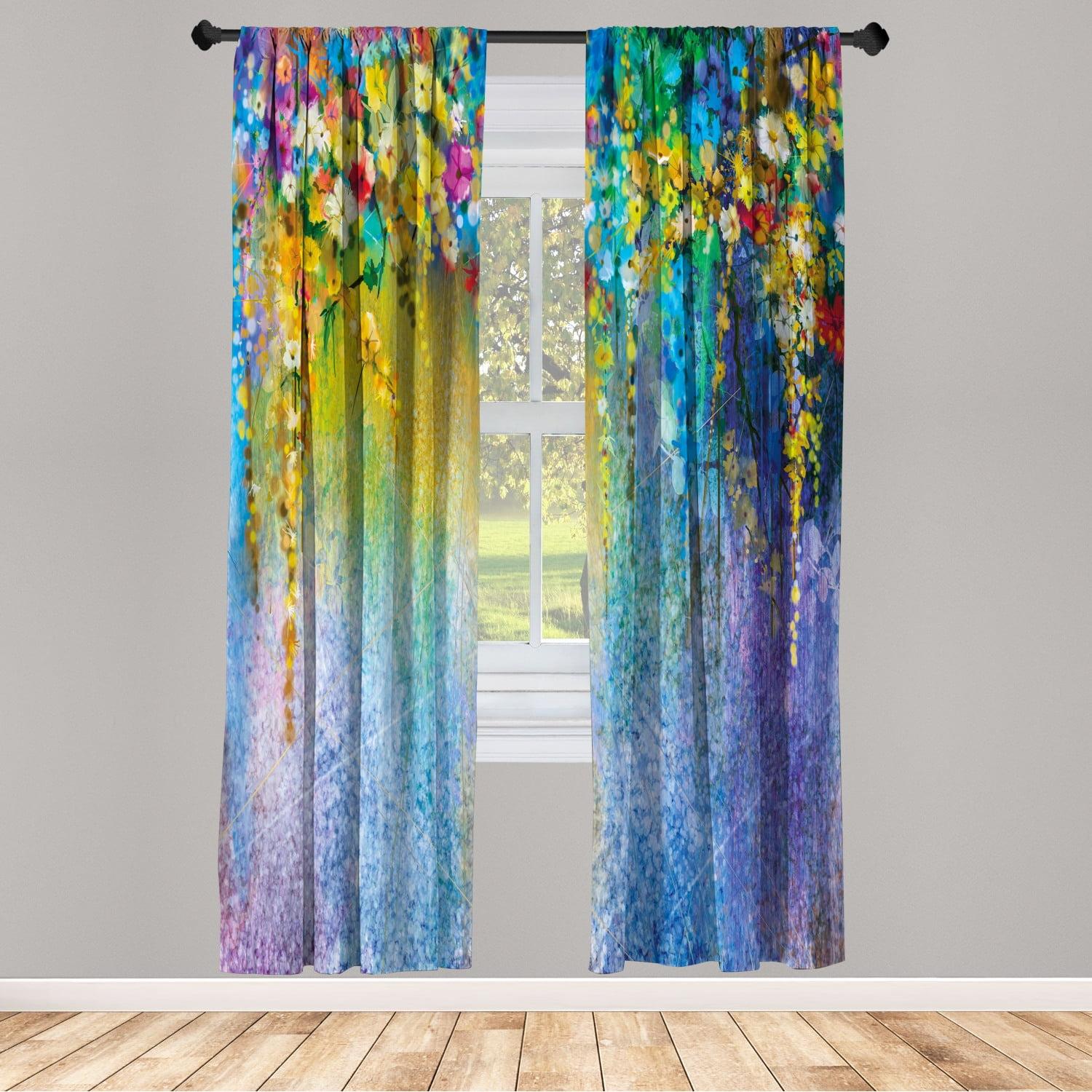 Microfiber Floral Semi-Sheer Rod Pocket Curtain Panels (Set of 2)