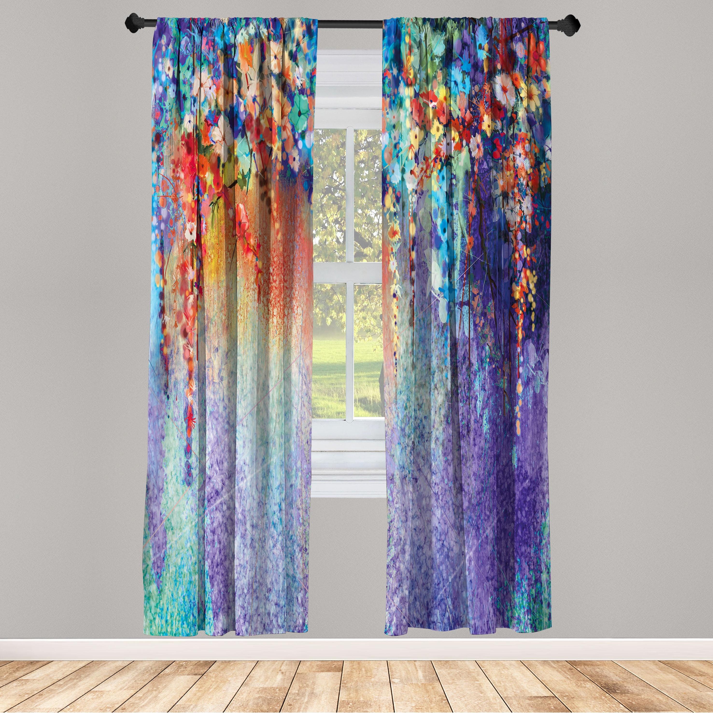 Microfiber Floral Semi-Sheer Rod Pocket Curtain Panels (Set of 2)