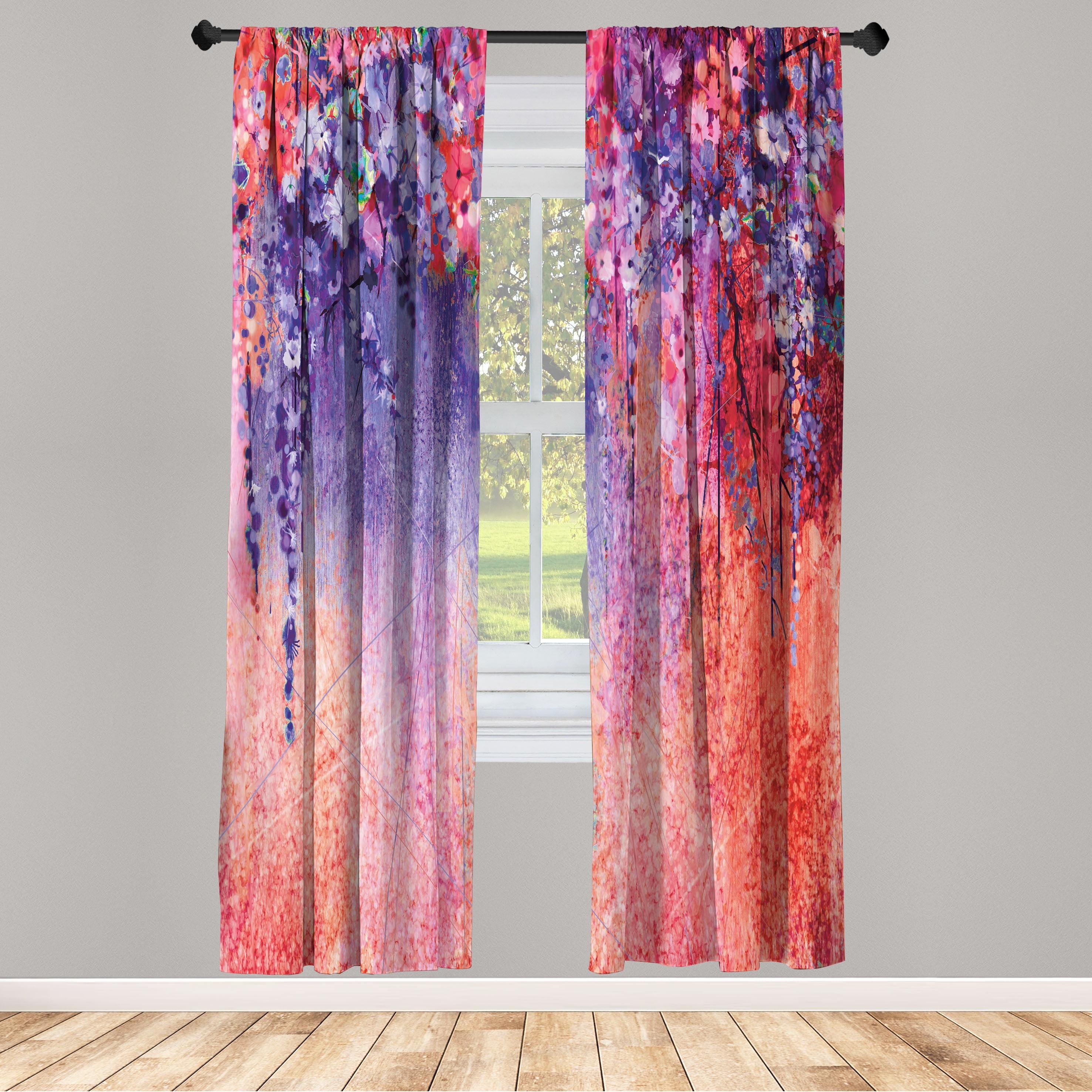 Microfiber Floral Semi-Sheer Rod Pocket Curtain Panels (Set of 2)