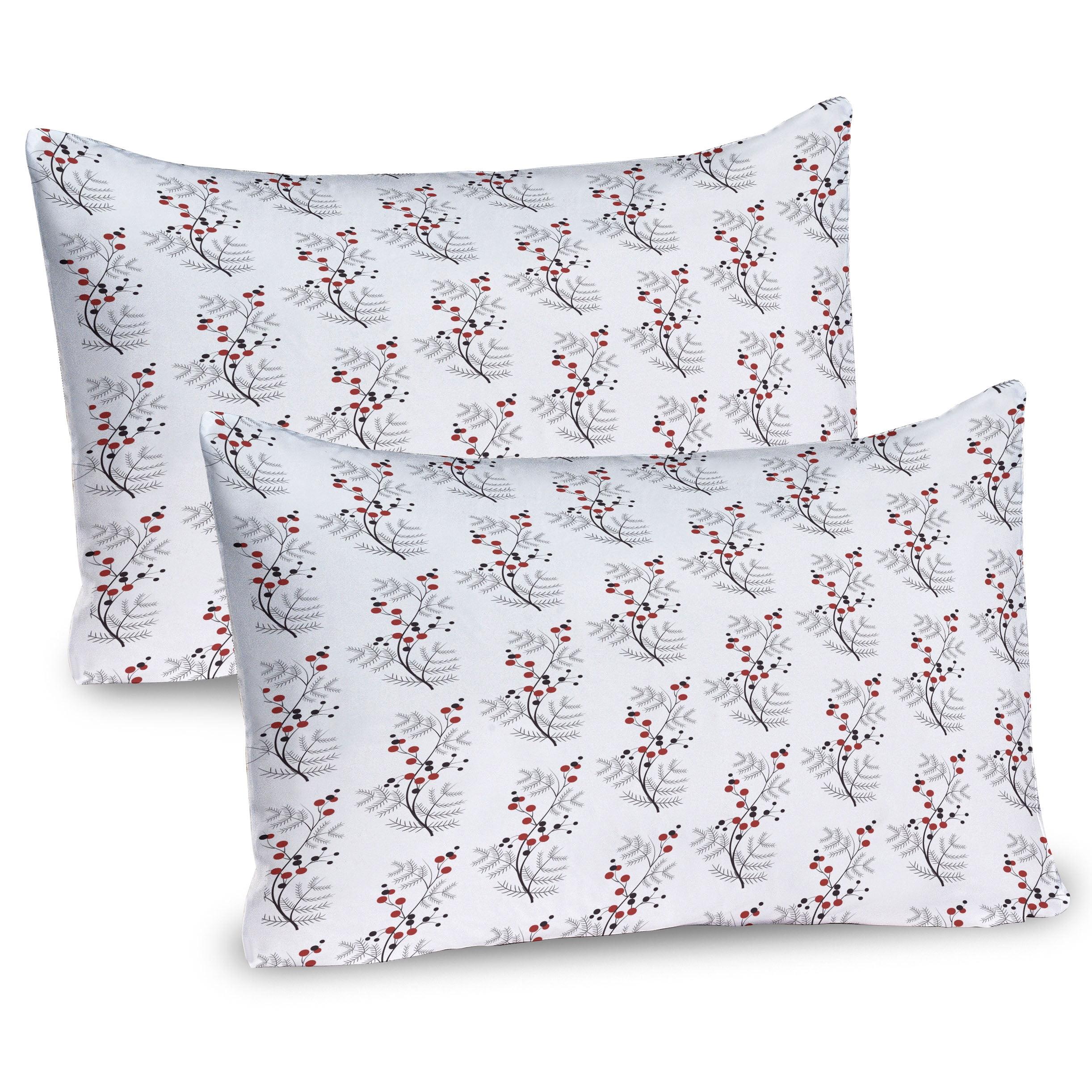 Ambesonne Flower Pillow Sham 2 Pack Curvy Dotted Branches Red Black White