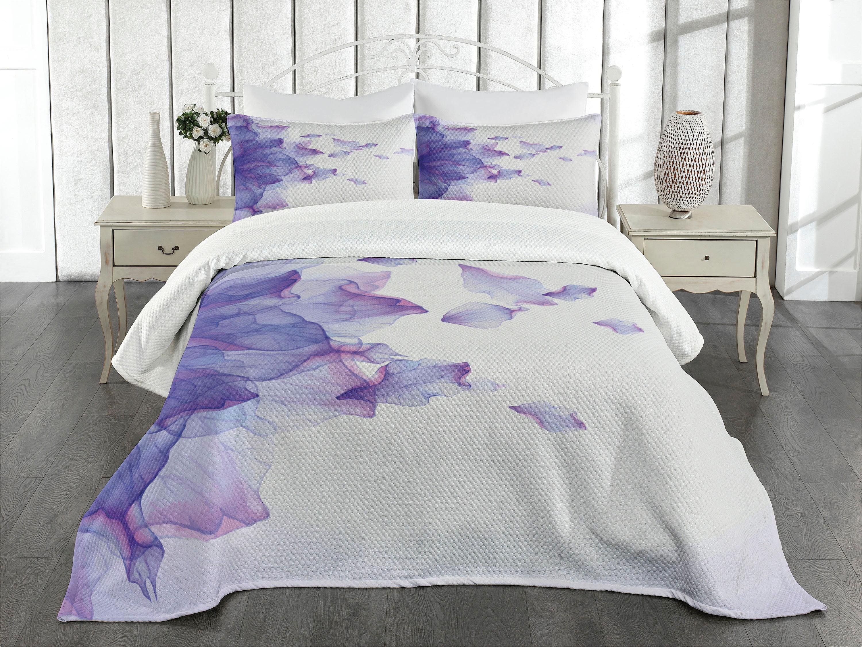 King Size Pink and Lilac Abstract Floral Bedspread Set