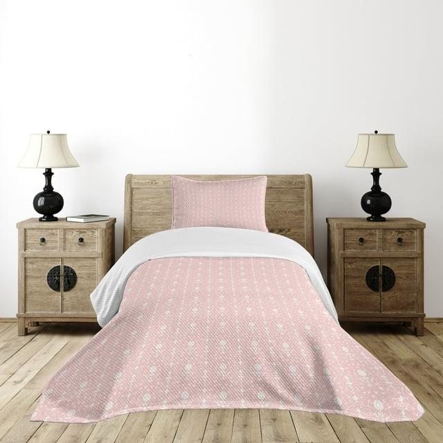 Ambesonne Ambesonne Flowers Bedspread Set Vintage Damask Home Pale Pink White