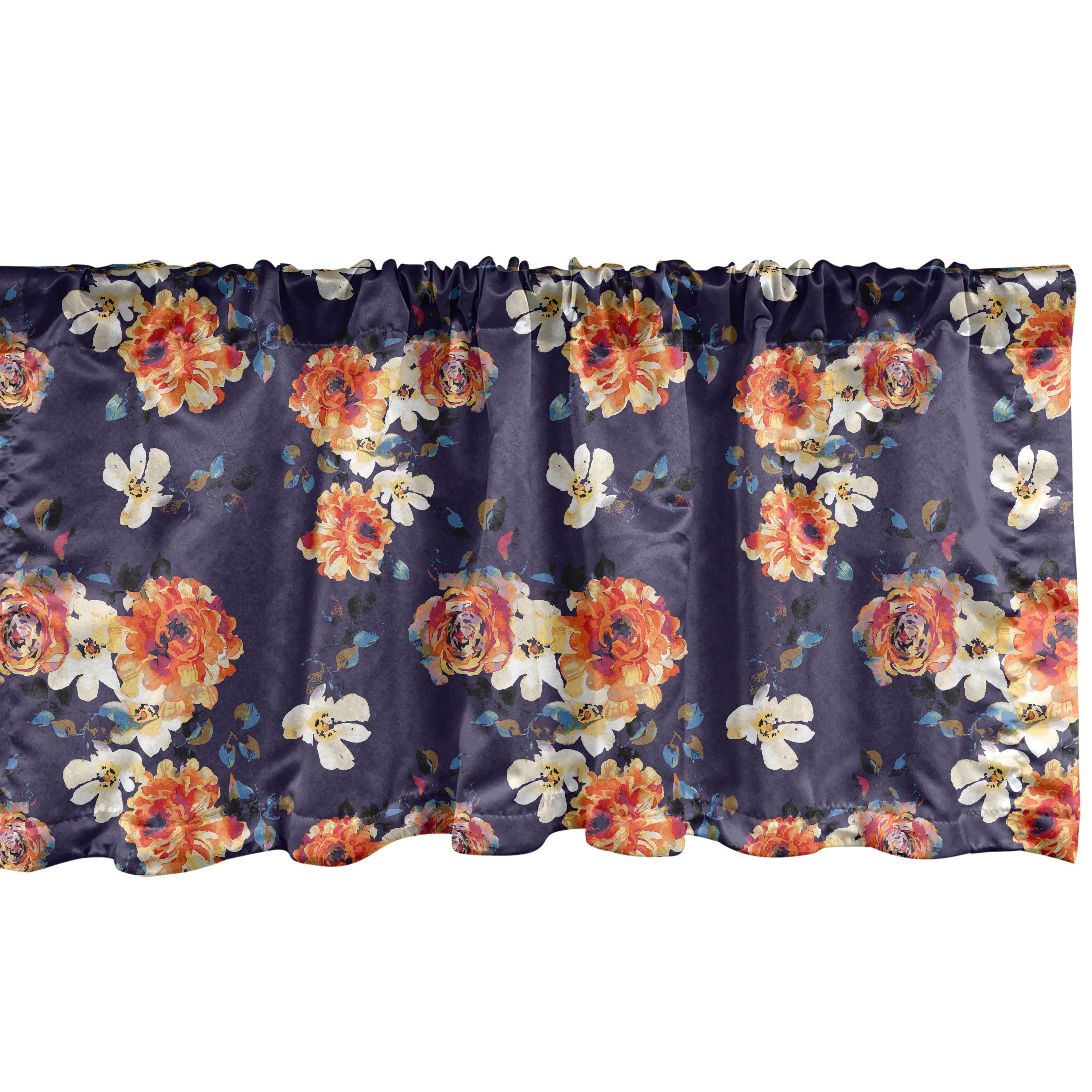 Ambesonne Floral Valance Pack of 2 Watercolor Flowers in Bloom Rust Dark Blue