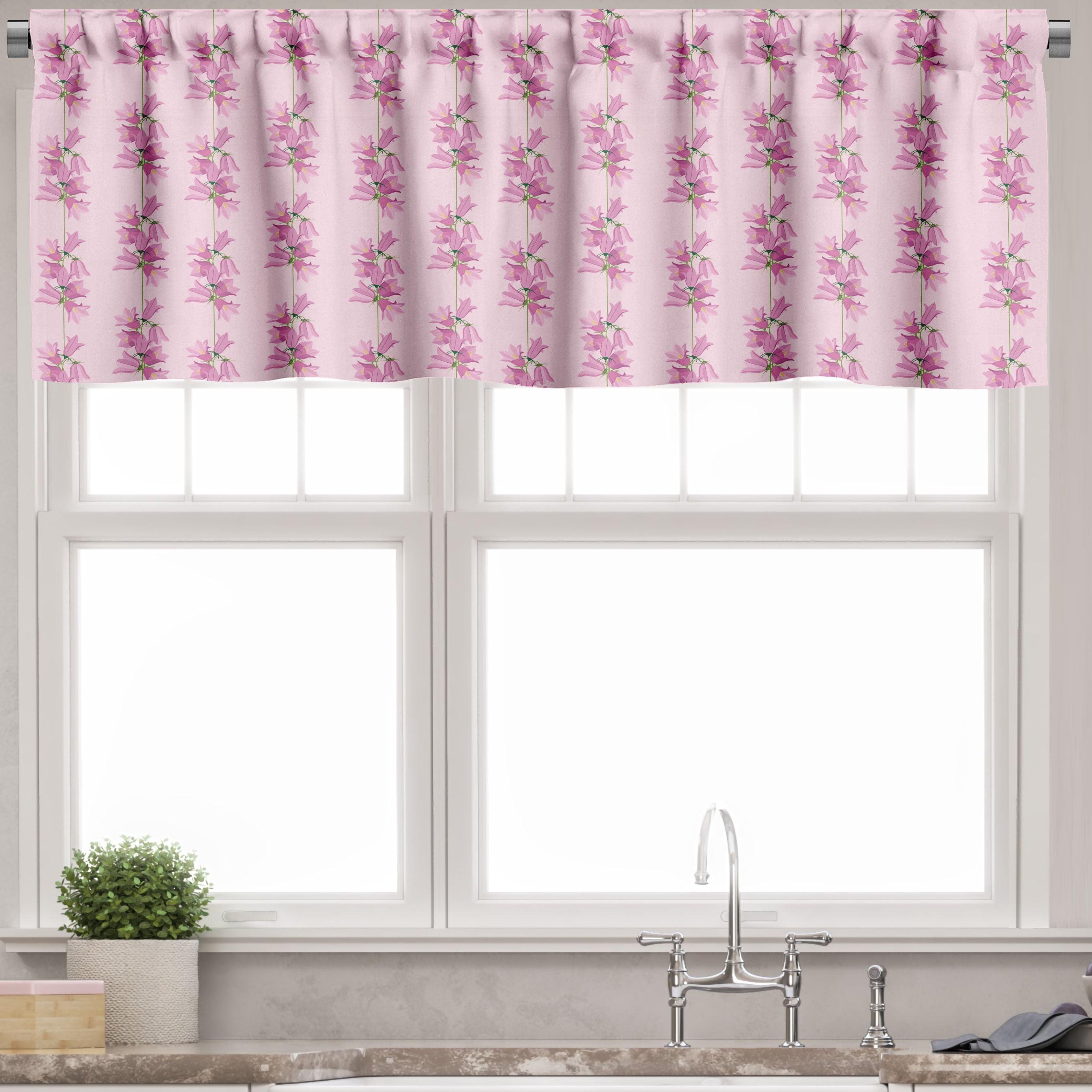 Pale Pink and Purple Floral Satin Rod Pocket Valance