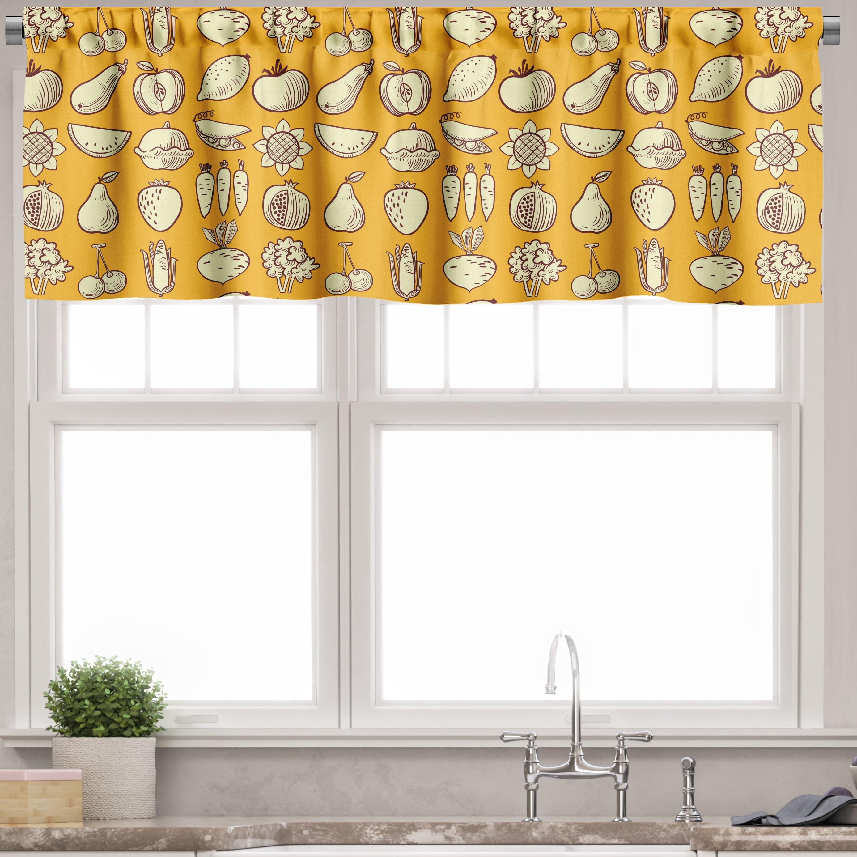 Pale Orange and Yellow Satin Fruit Pattern Valance Set