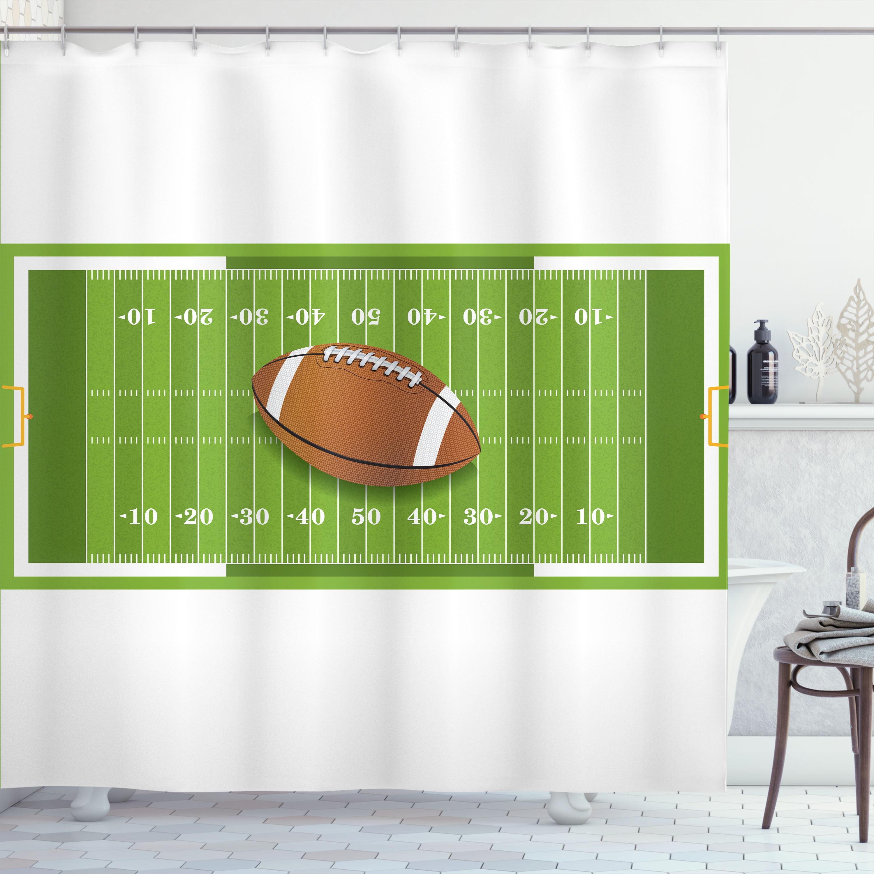 Football Field Print Fabric Shower Curtain with Hooks, 69" W x 84" L