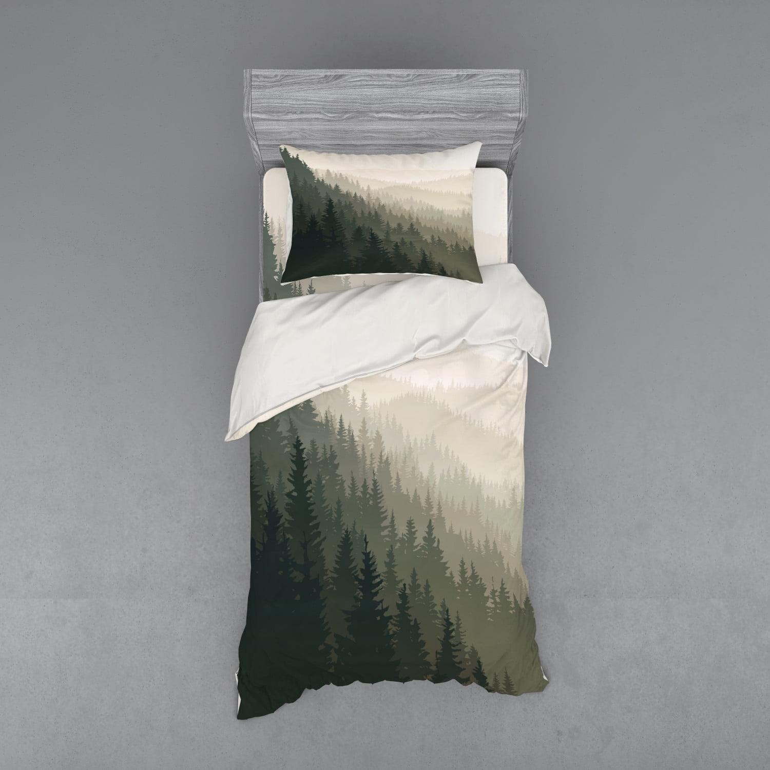 Twin Forest Green and Cream Nature Duvet Cover Set