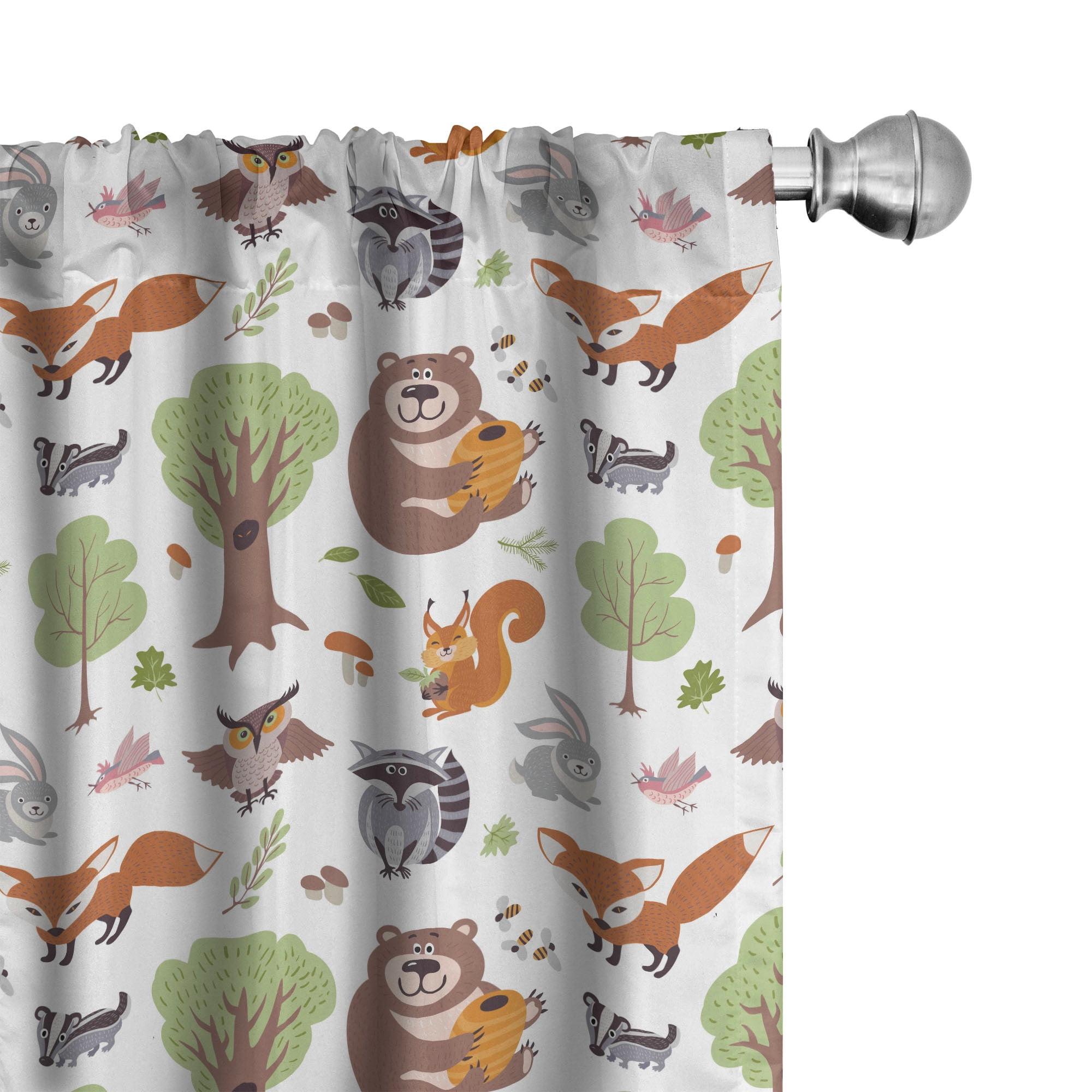 Ambesonne Forest Curtains, Doodle Woodland Animals, Pair of 28"x95", Multicolor