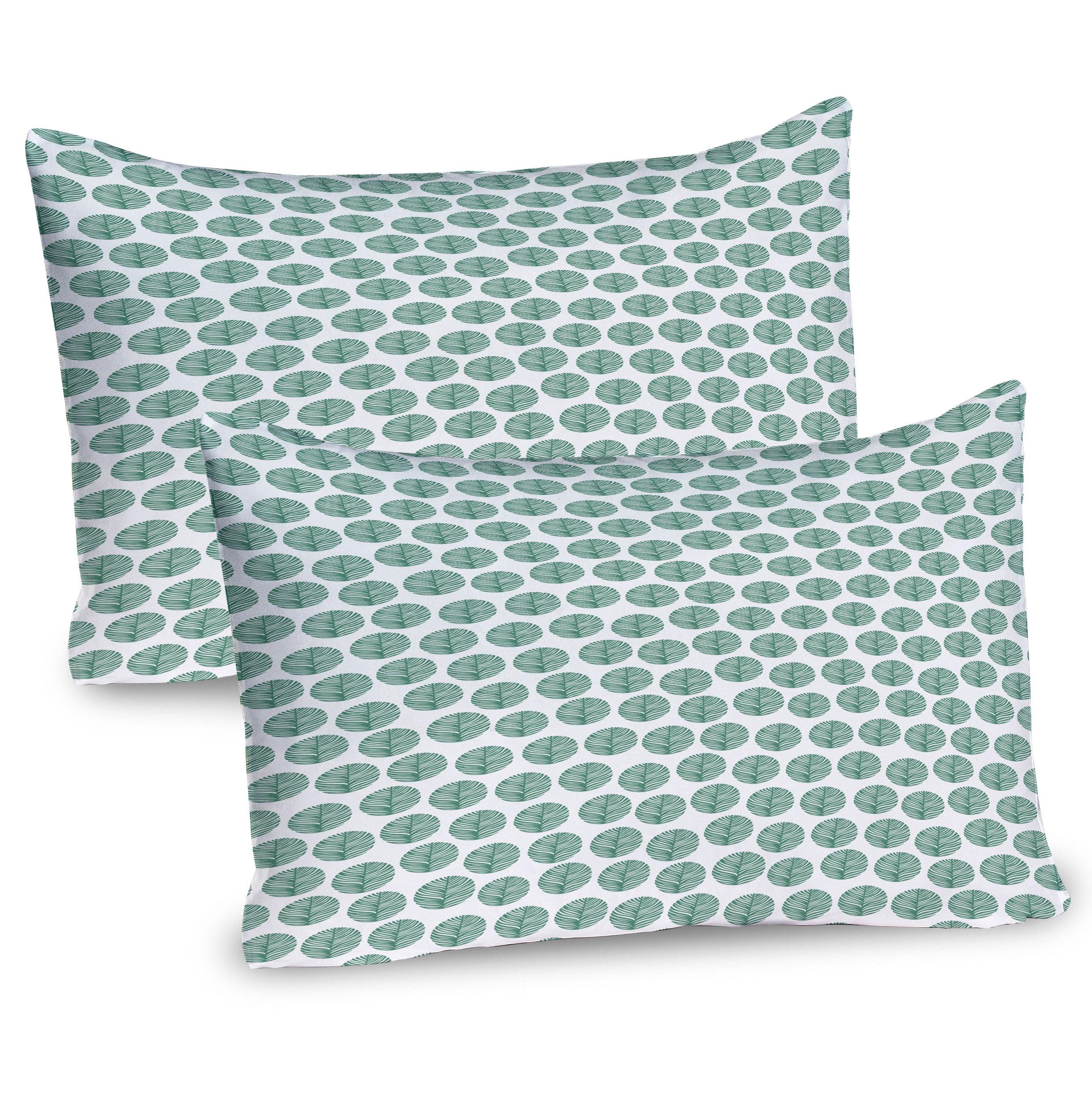 Forest Green and White Leaf Pattern Microfiber Pillow Shams, 20" x 30", Set of 2