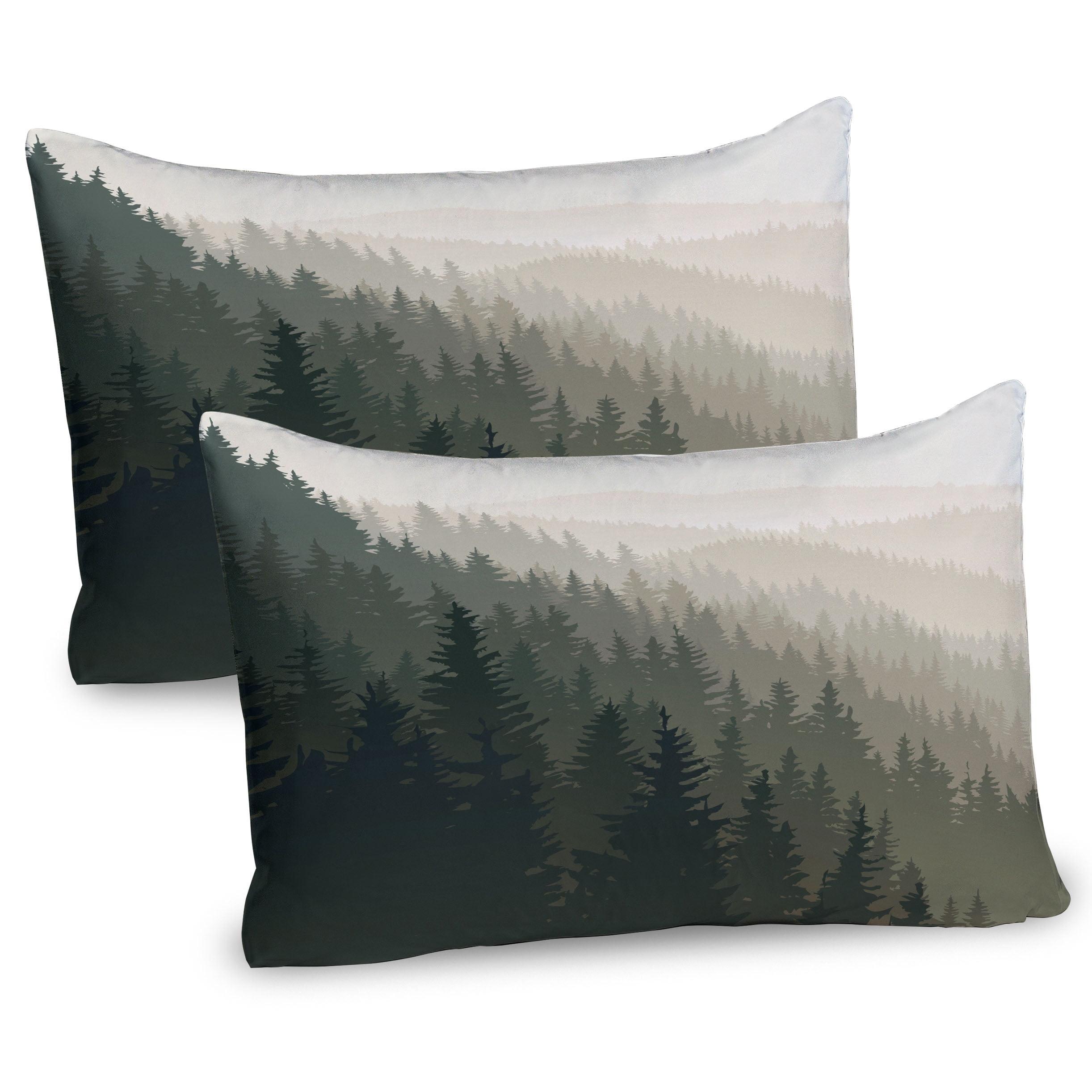 Scandinavian Nature Cream Tan Dark Green Microfiber Pillow Sham Set