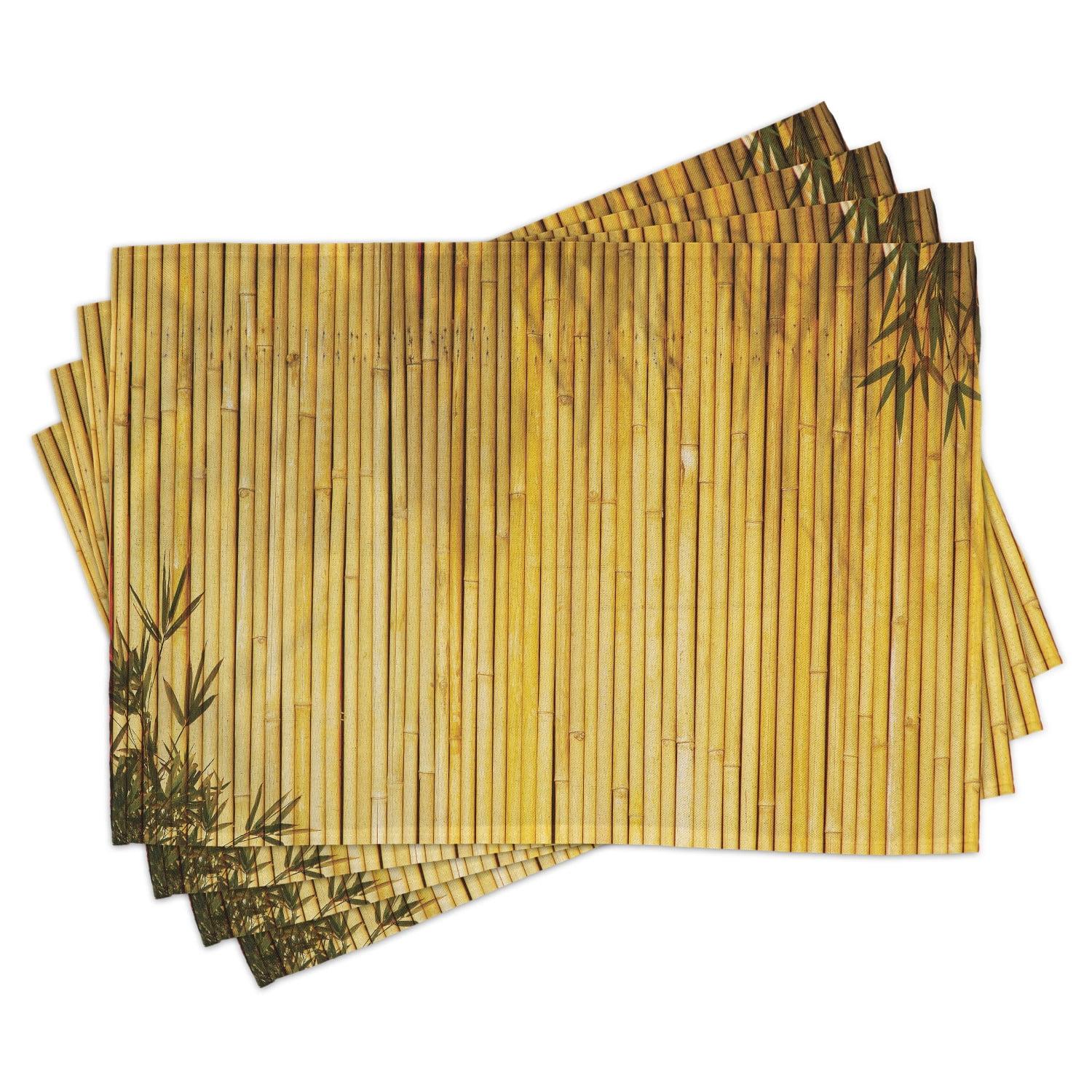 Ambesonne Forest Place Mats Set of 4, Simple Oriental Nature Leaf, Standard Size, Yellow Mustard