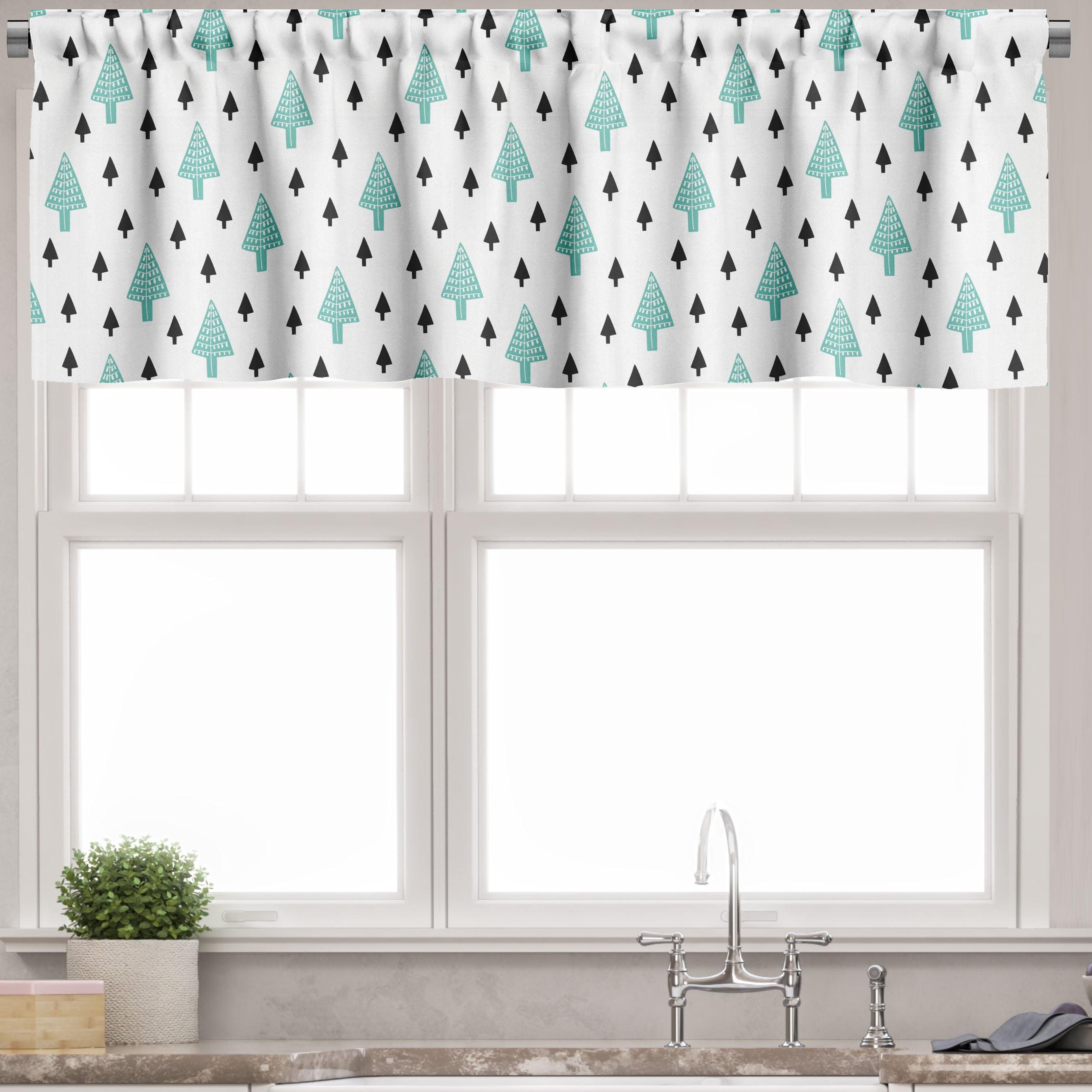 Green Charcoal Grey White Satin Polyester Forest Valance