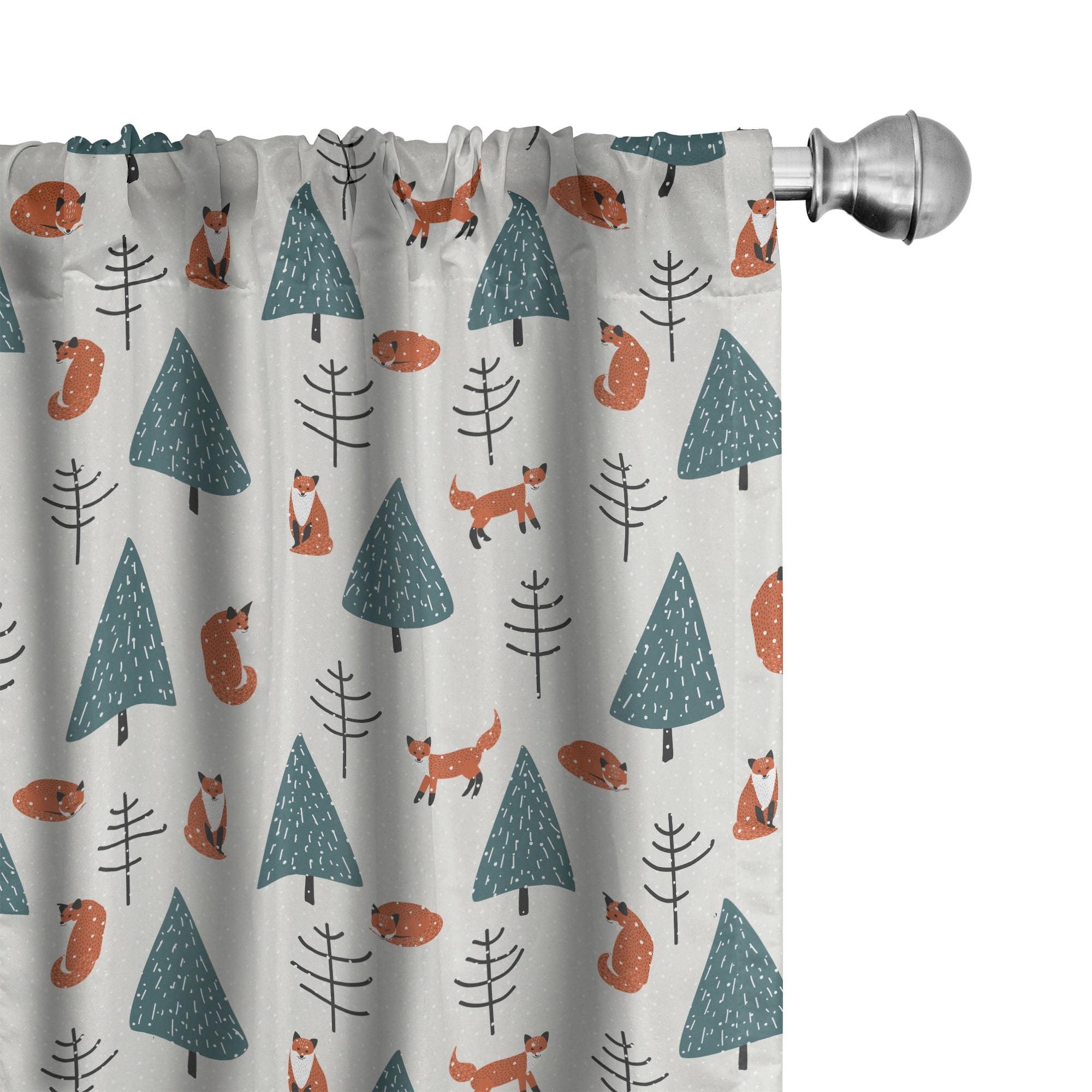 Ambesonne Ambesonne Fox 2 Panel Curtain Set, Orange Foxes In A Snowy Winter Forest Animals Of Cold Climates Cartoon, Lightweight Window Treatment Living Room Bedroom Decor, 56" X 63", Teal Orange Black (Set of 2)