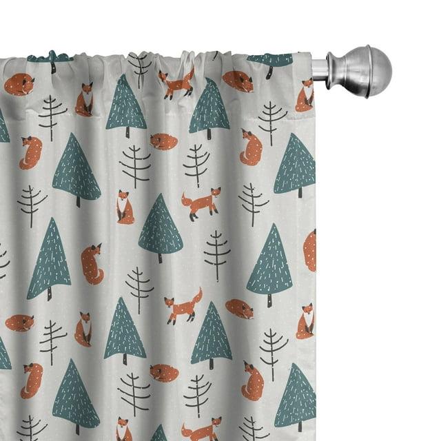 Ambesonne Ambesonne Fox 2 Panel Curtain Set, Orange Foxes In A Snowy Winter Forest Animals Of Cold Climates Cartoon, Lightweight Window Treatment Living Room Bedroom Decor, 56" X 63", Teal Orange Black (Set of 2)