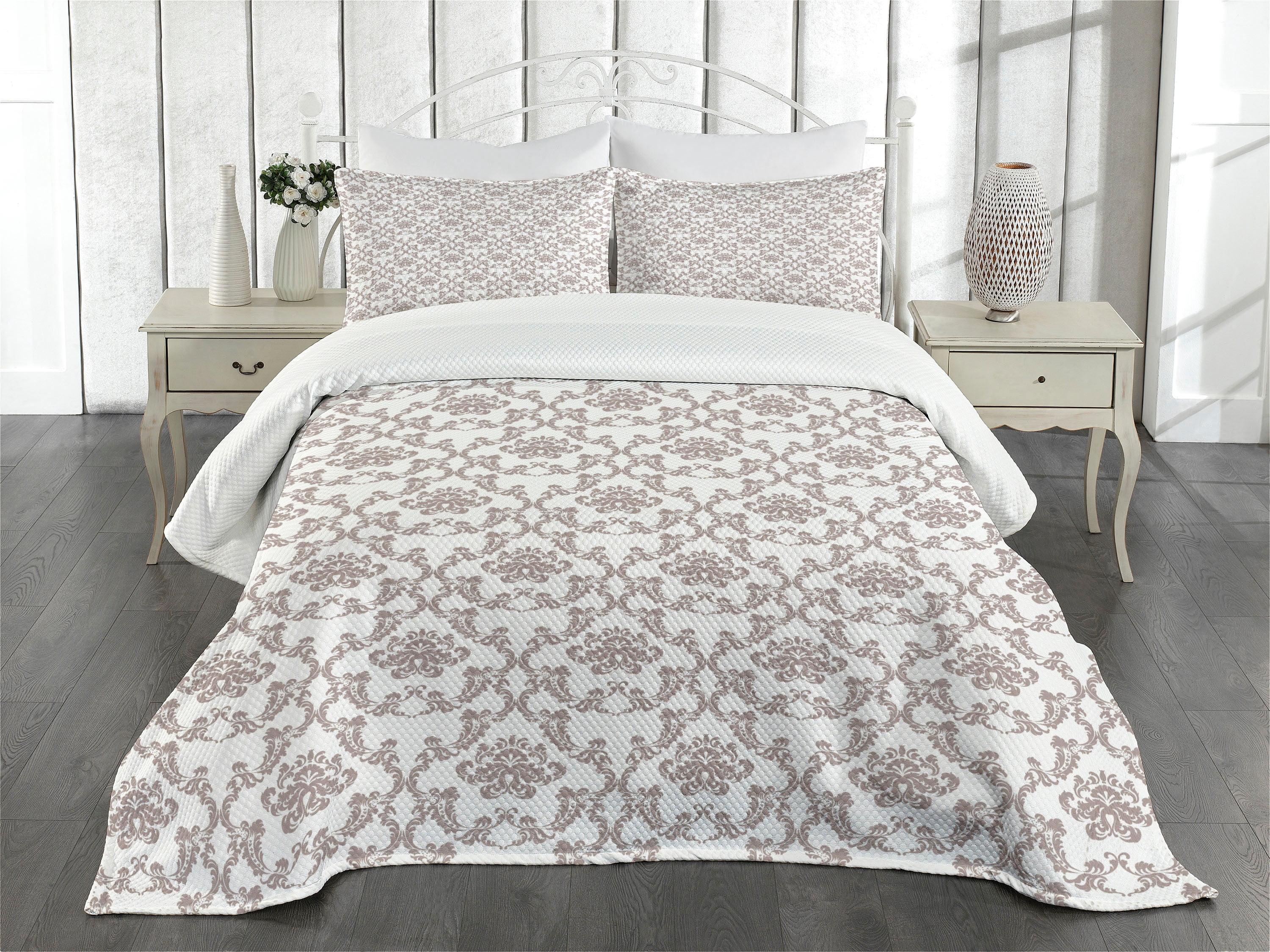 Ambesonne Ambesonne French Bedspread Set Taupe Colored Damask Taupe White