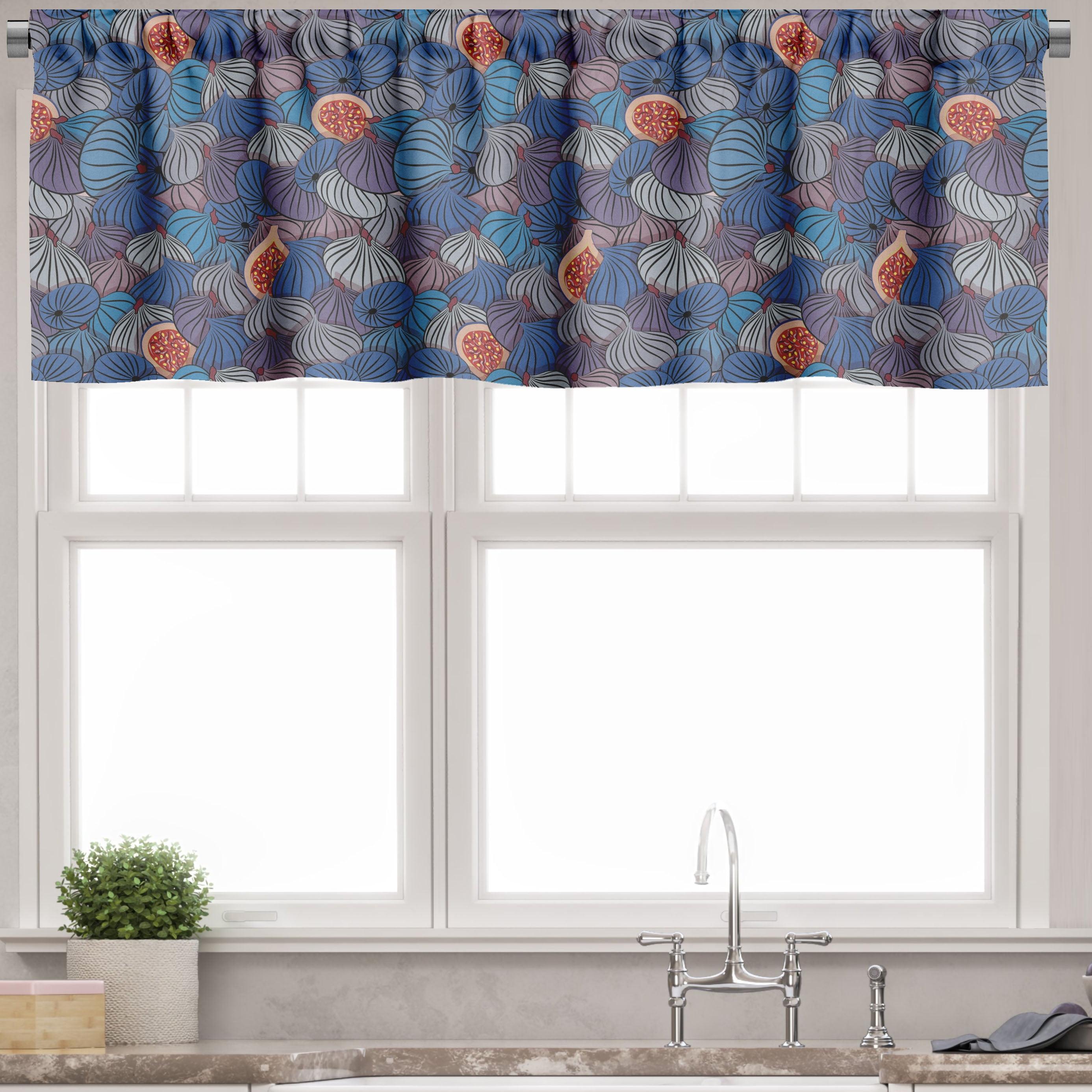 Blue and Purple Fig Pattern Satin Rod Pocket Valance