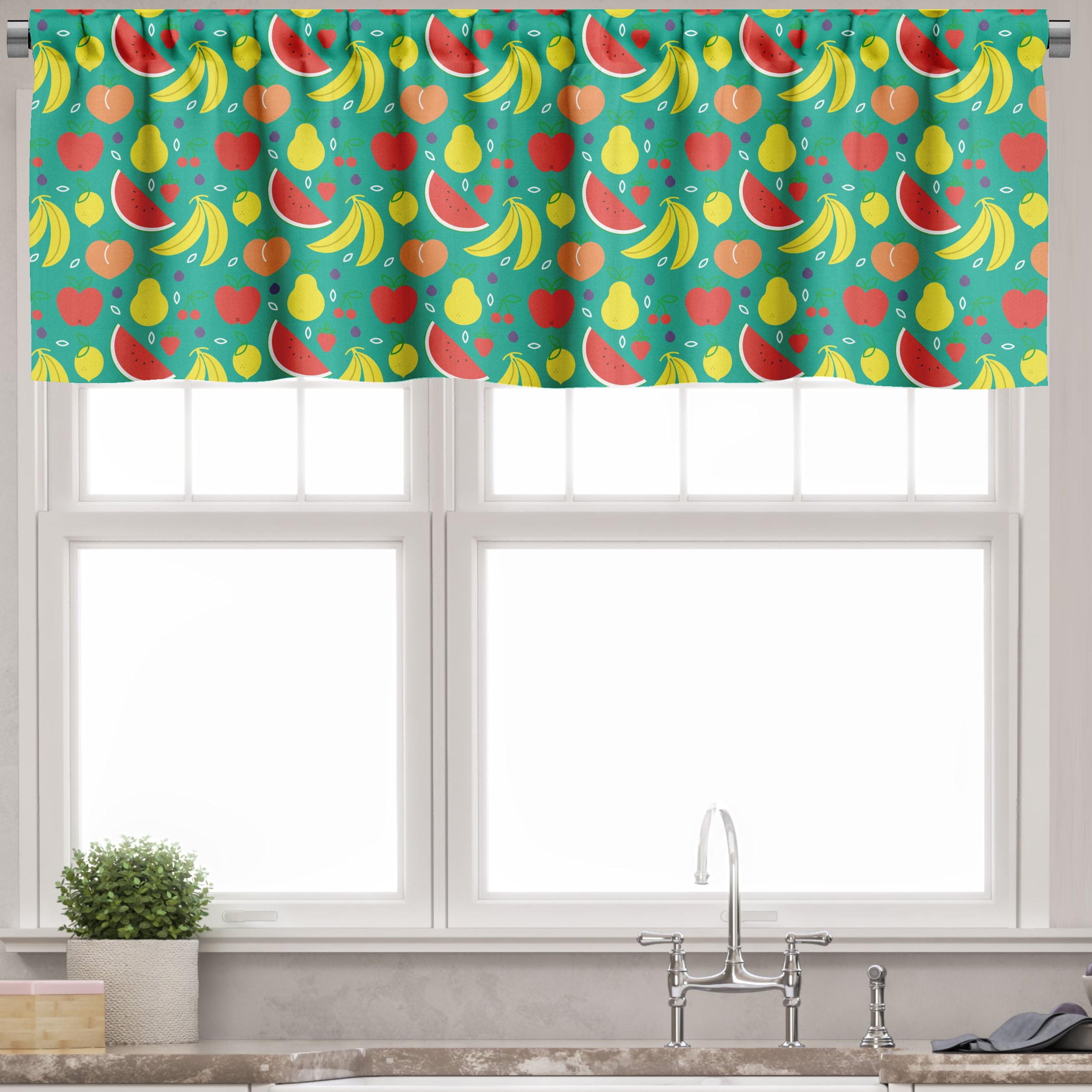 Shamrock Green Fruit Print Satin Rod Pocket Valance