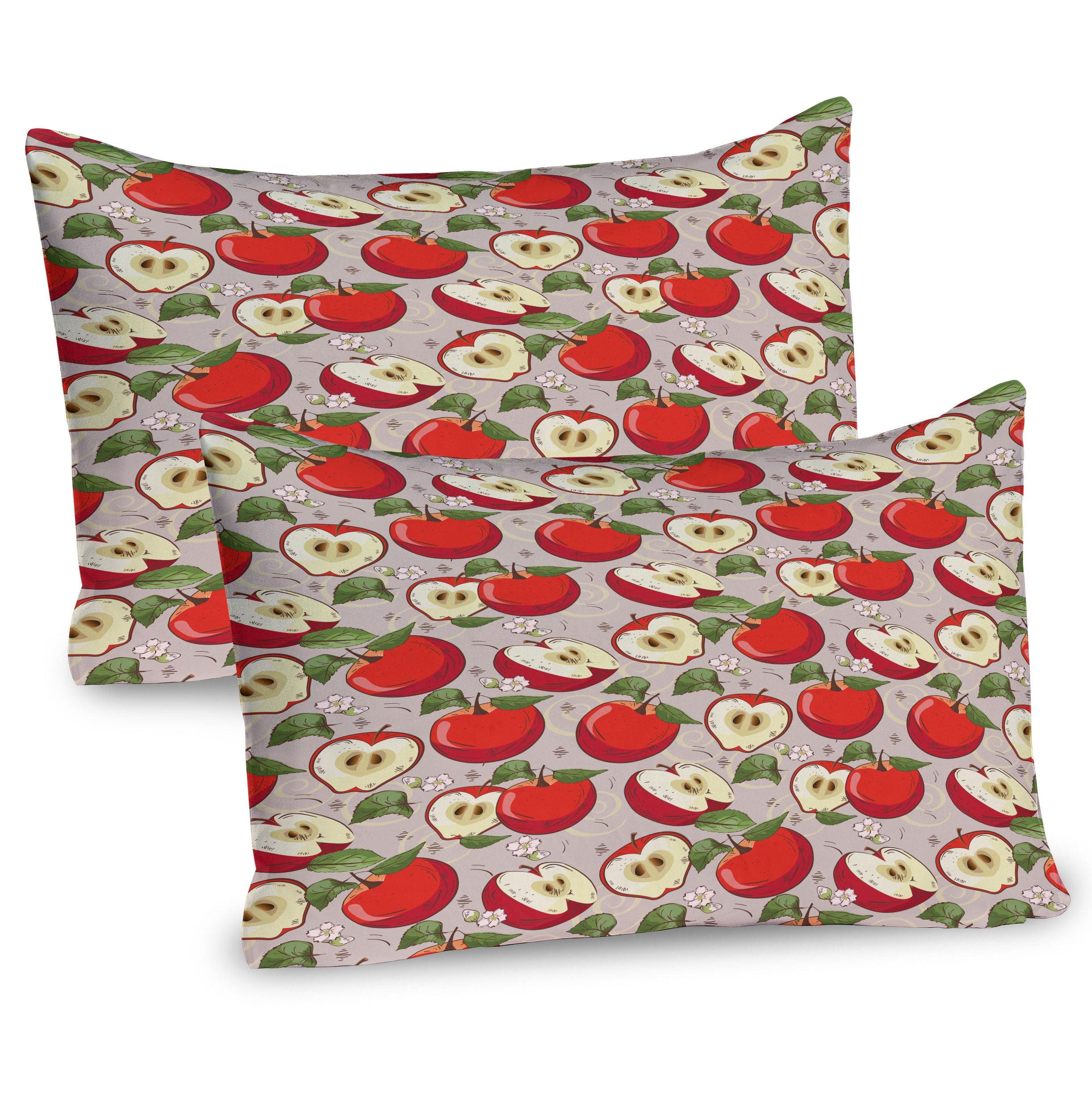 Ambesonne Fruits Pillow Sham 2 Pack Spring Apple Slices Pattern Green Dust Vermilion