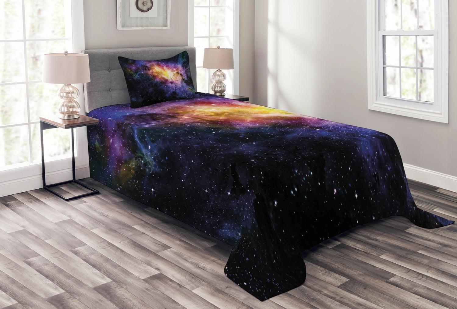 Twin Galaxy Nebula Print Quilted Bedspread Set