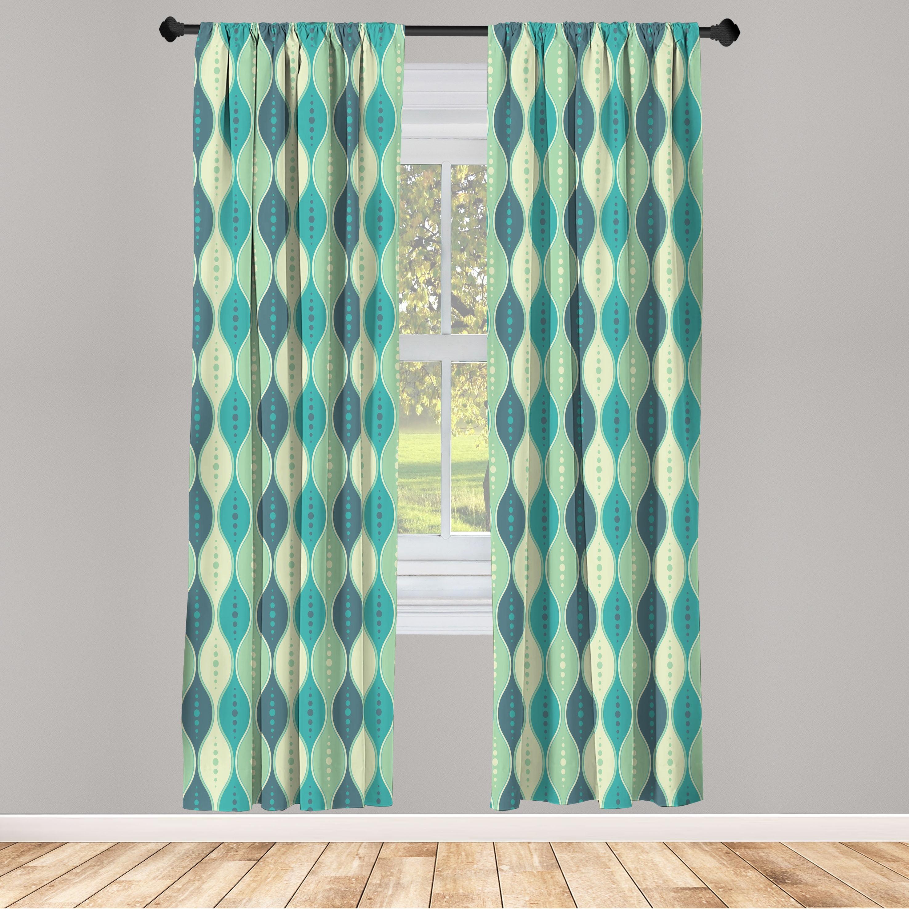 Cadet Blue and Pale Green Geometric Microfiber Curtain Panels