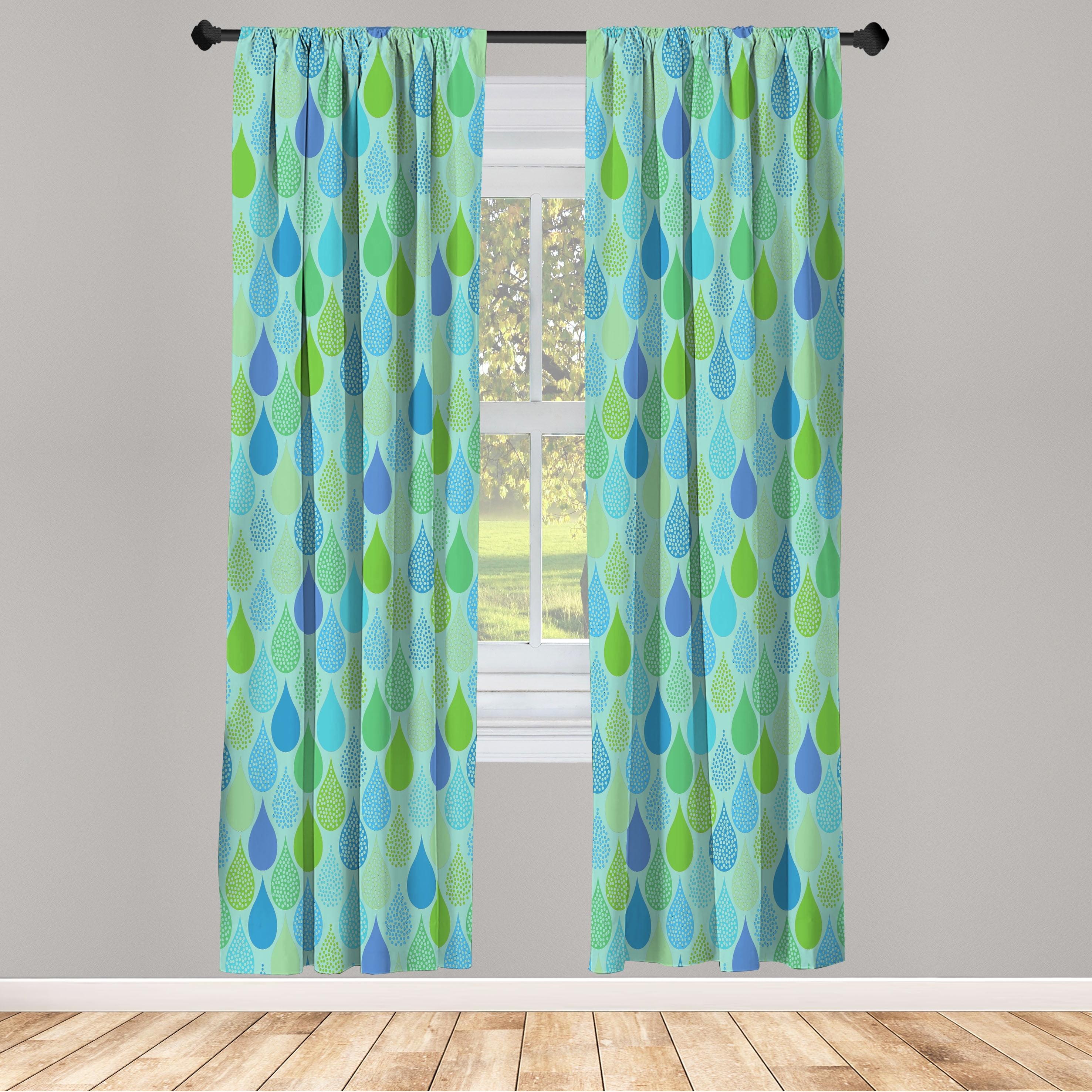 Mint and Blue Geometric Raindrop Rod Pocket Curtain Panels