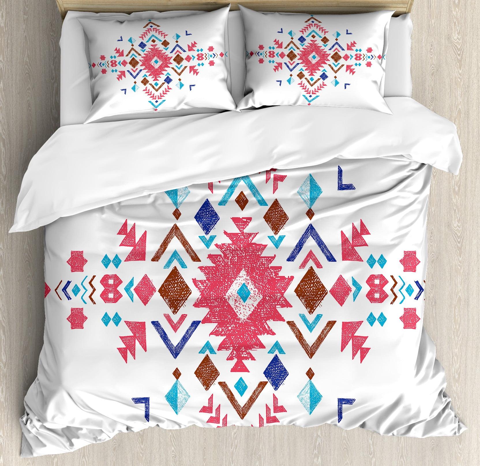 Vermilion Caramel Blue Geometric Queen Duvet Cover Set