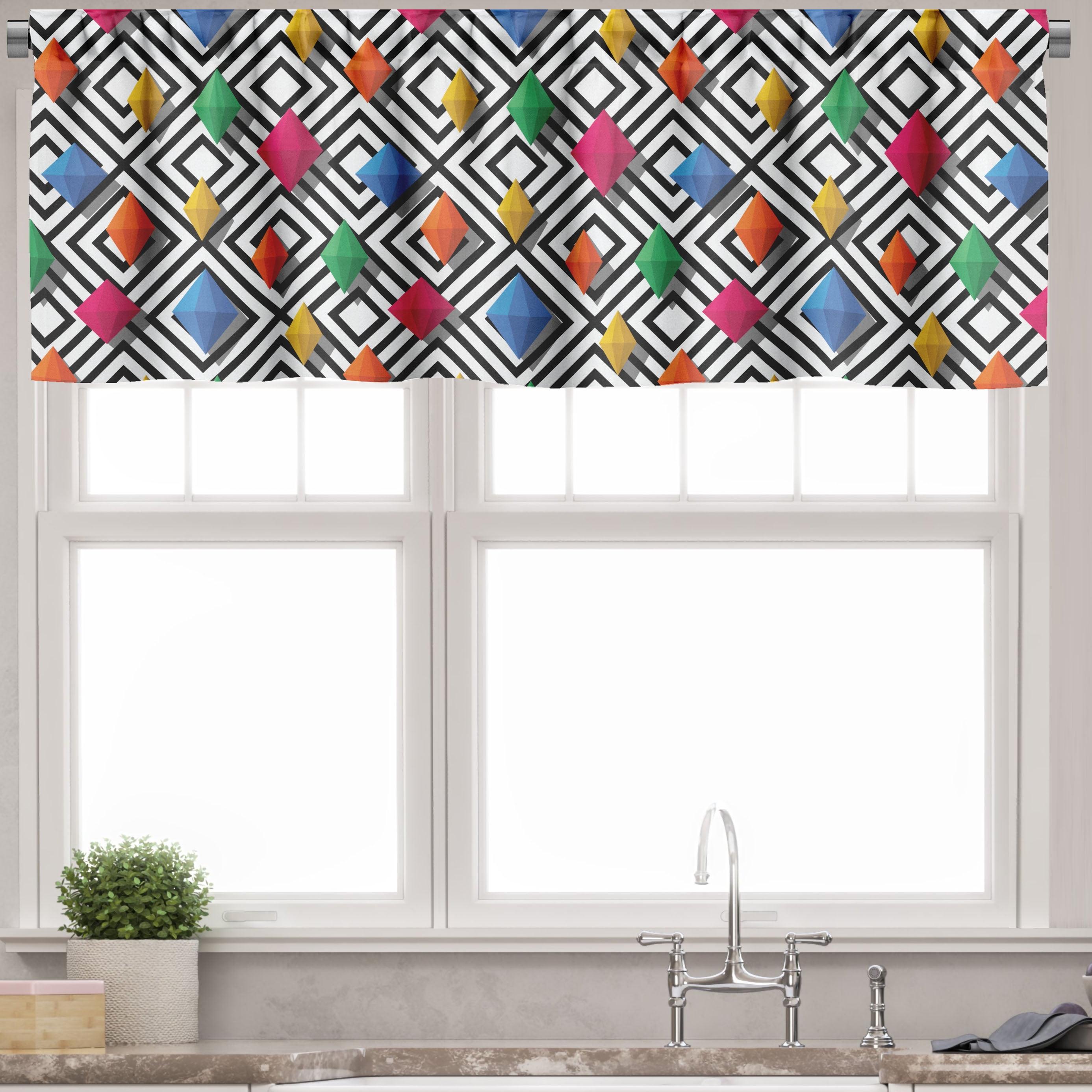 Ambesonne Geometric Valance Pack of 2 Colorful 3D Shapes