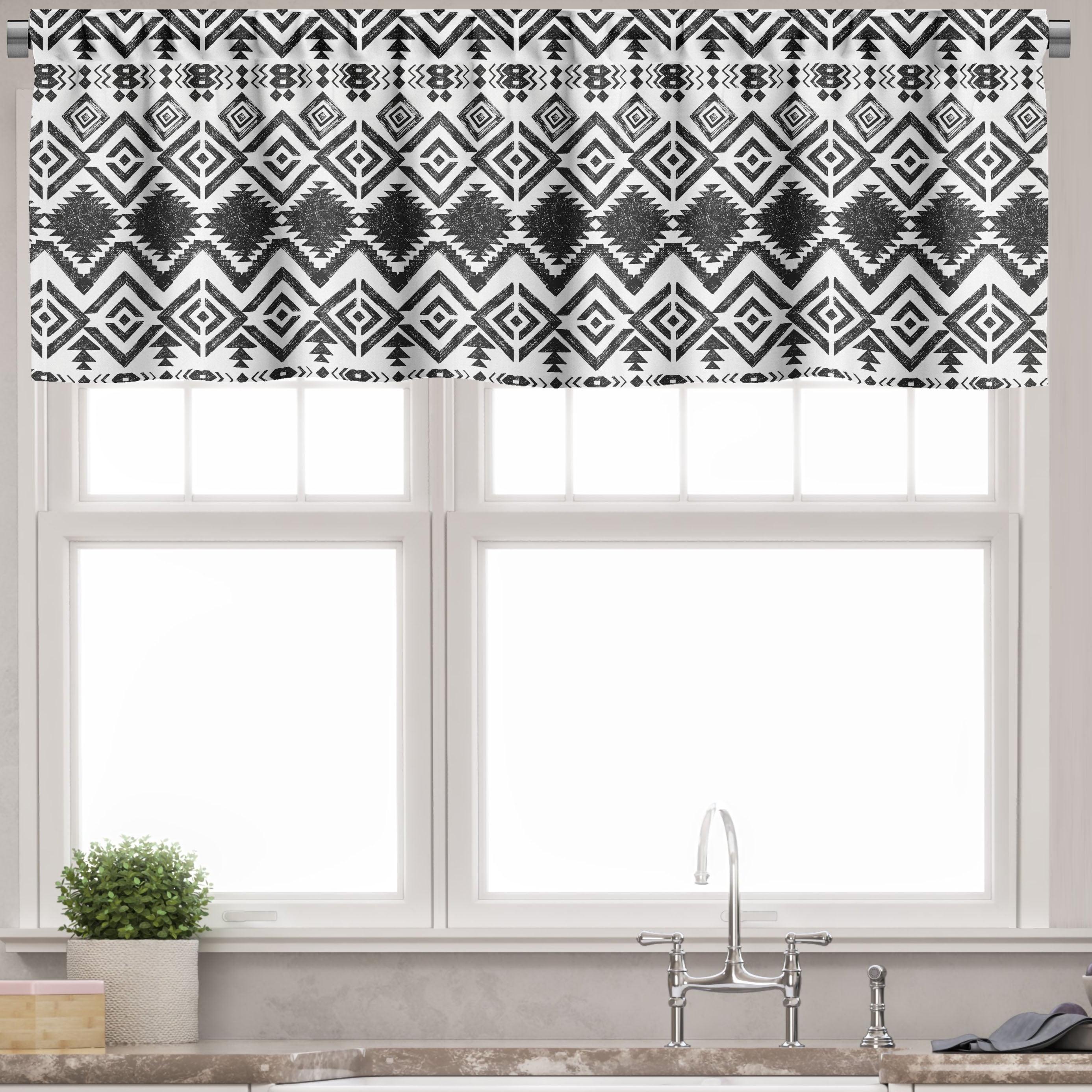 Modern Black and White Geometric Zig Zag Rod Pocket Valance