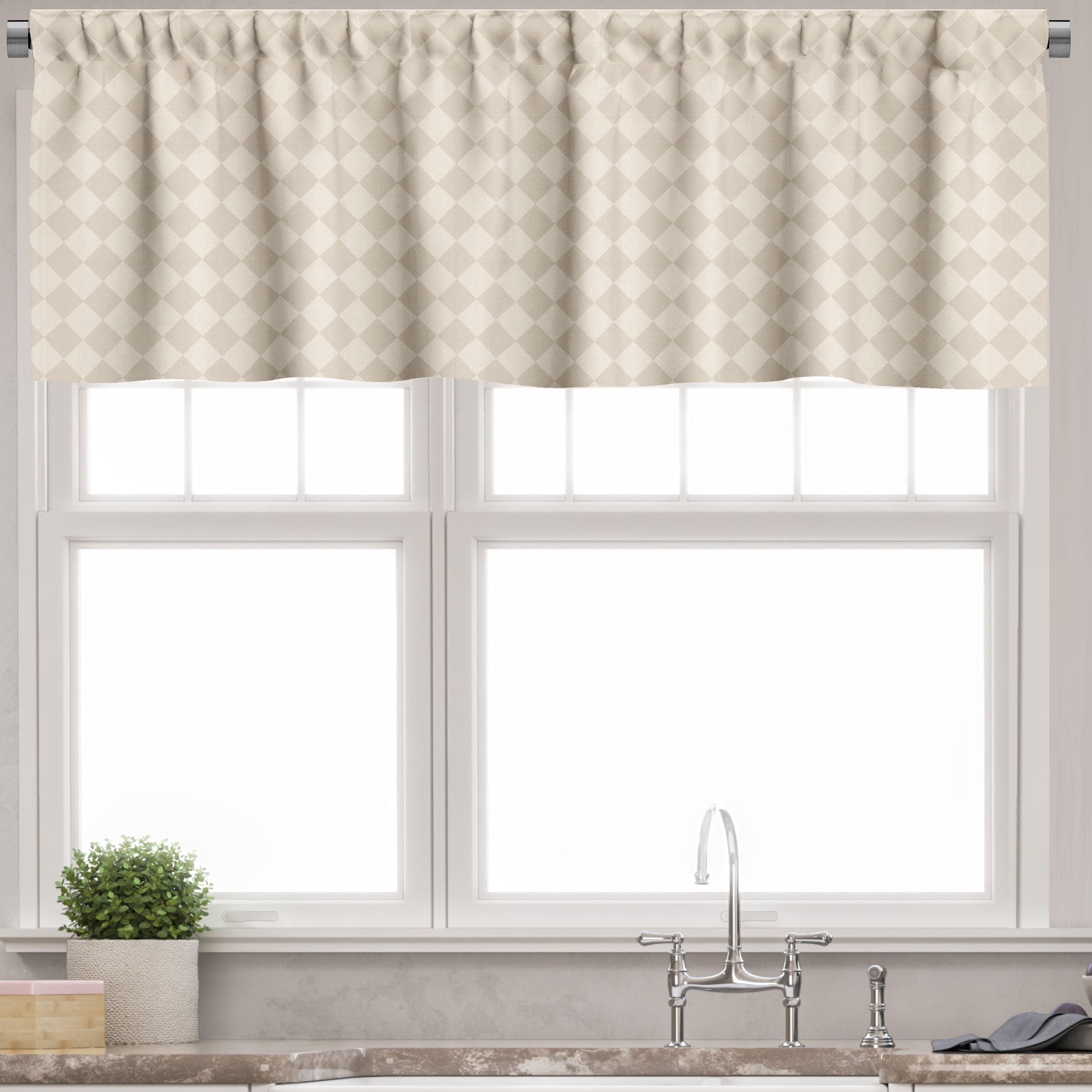 Brown Cream Geometric Satin Rod Pocket Valance Set