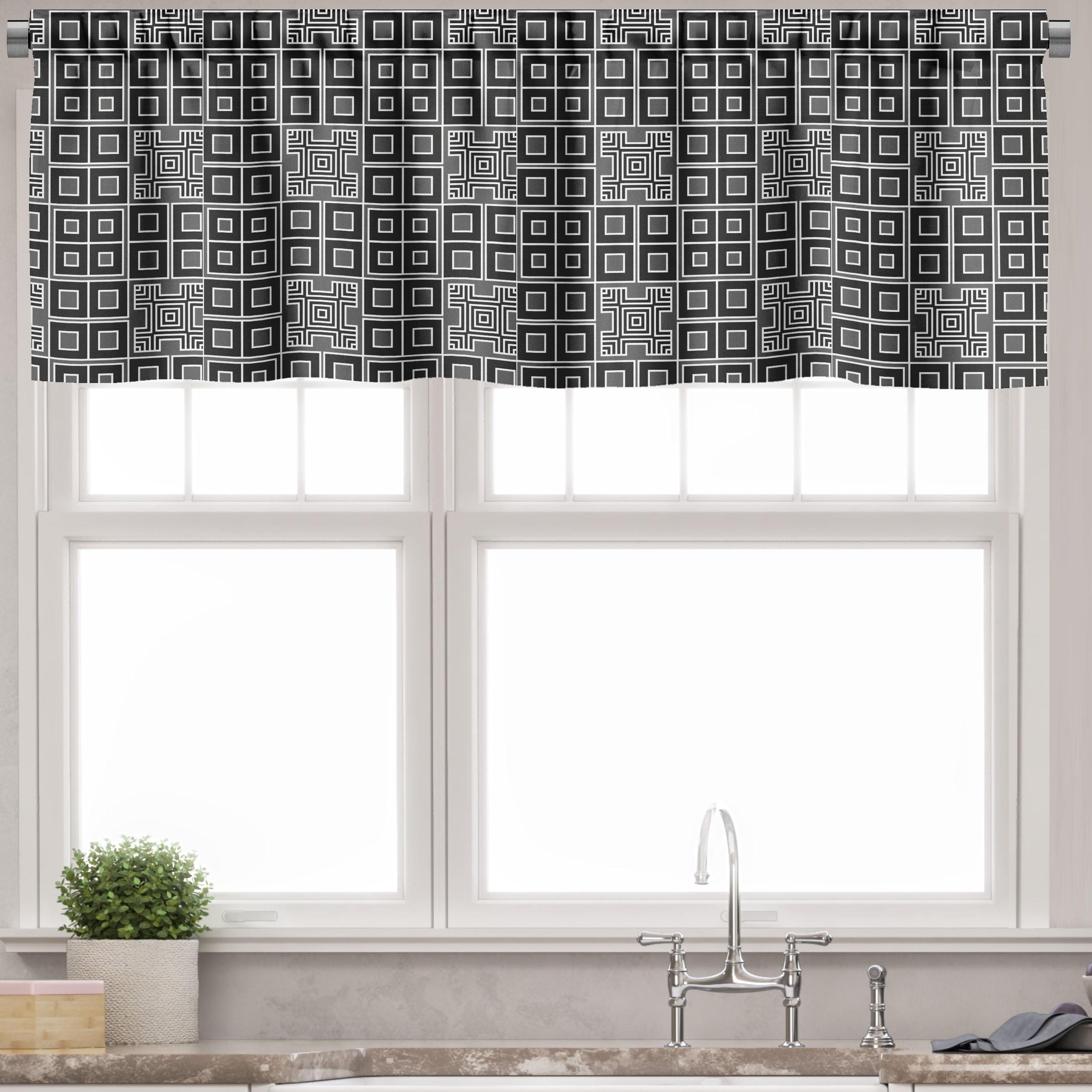 Black and White Geometric Satin Rod Pocket Valance