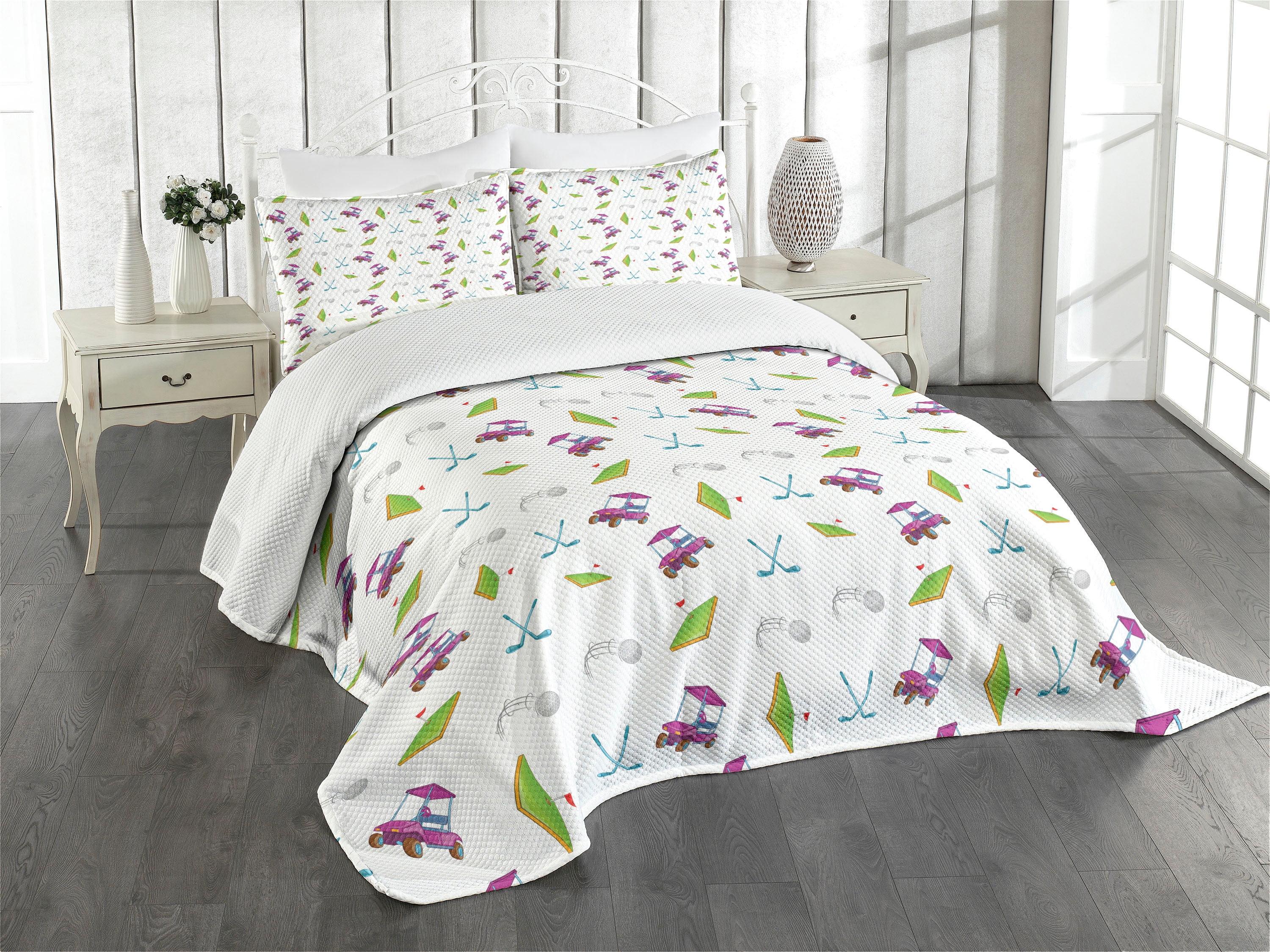 Twin Quilted Bedspread Set in Lime Green and Purple