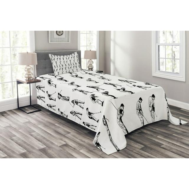 Ambesonne Ambesonne Golf Bedspread Set Golf Swing Hobby Play Black White