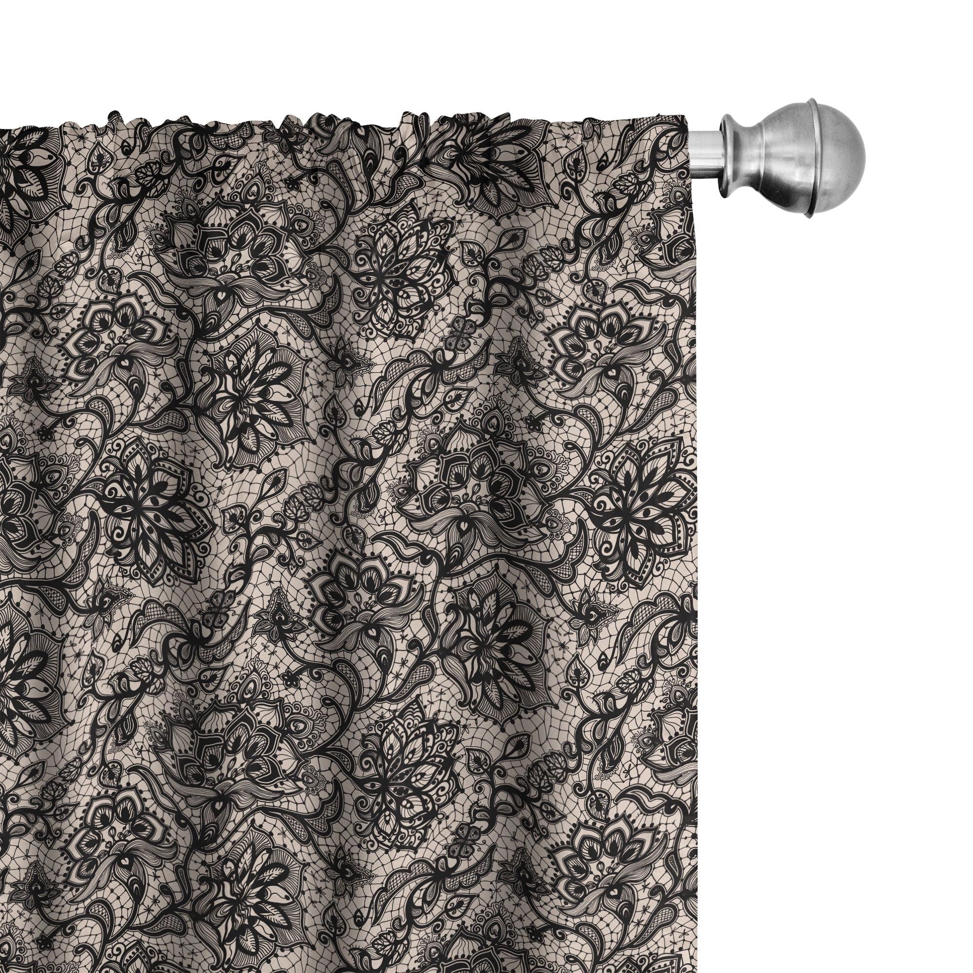 Black Lace Detail Gothic Room-Darkening Polyester Curtain Panel Pair