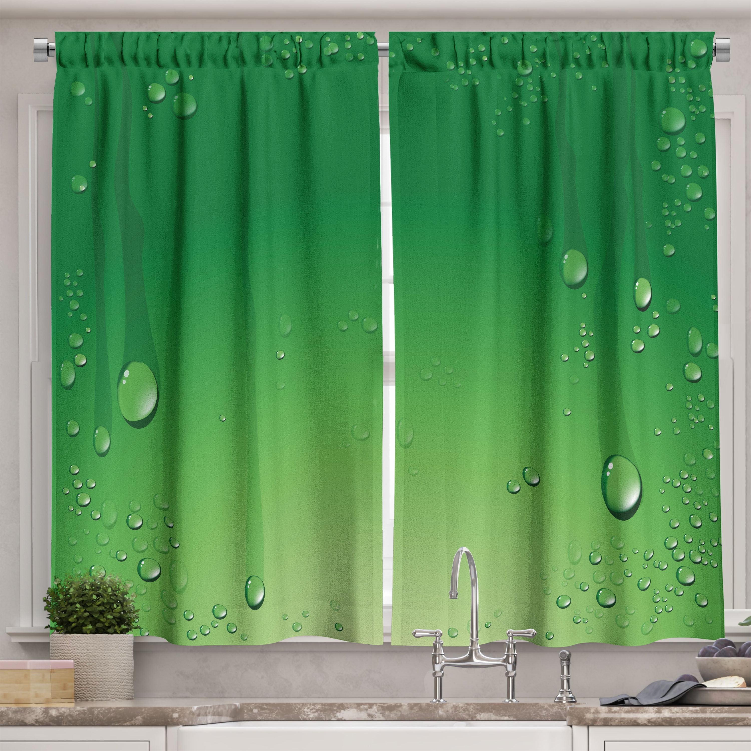 Green Polyester Light-Filtering Kitchen Curtain Panel Pair